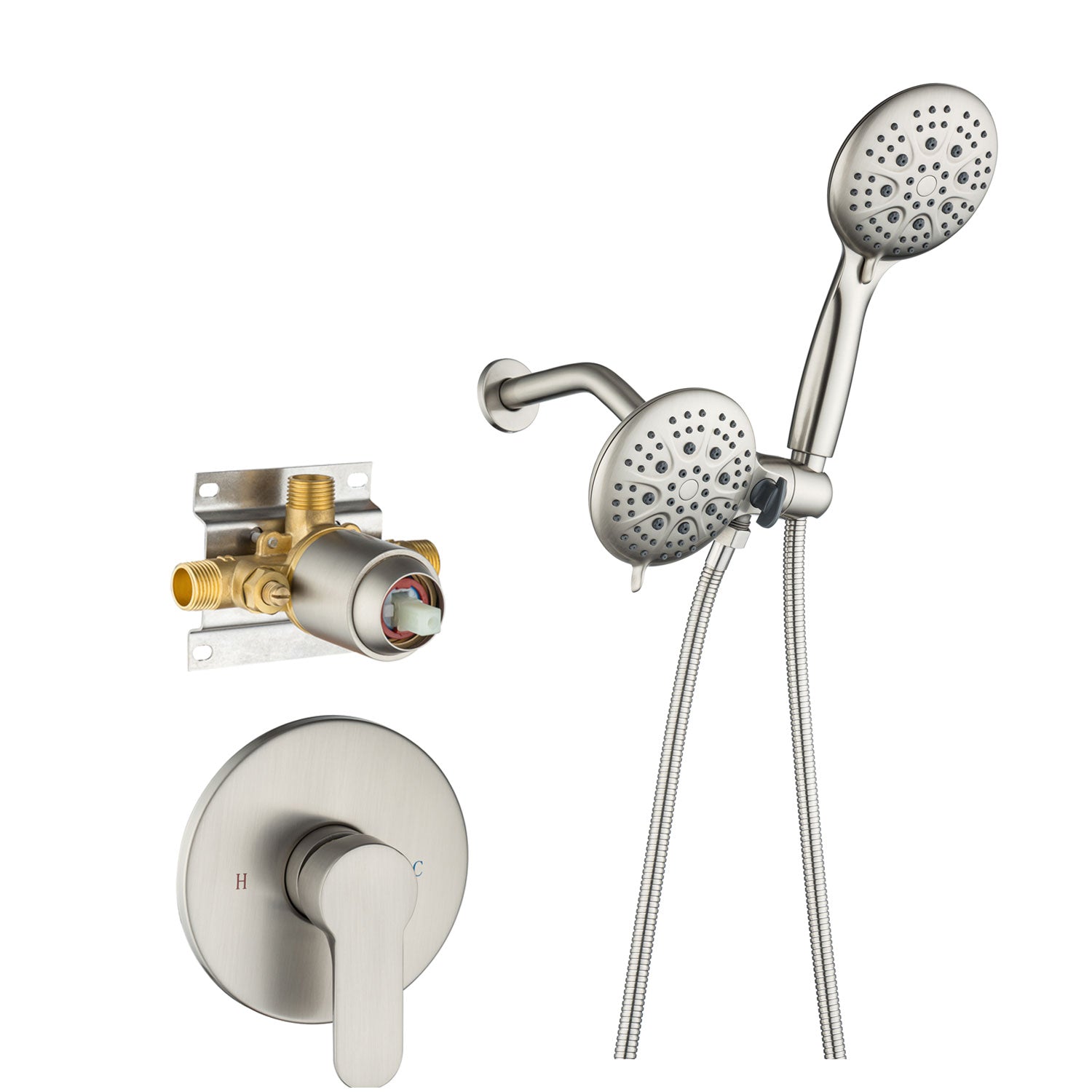 Pommeau de douche multifonction double à effet pluie à 3 voies avec valve brute RX96106