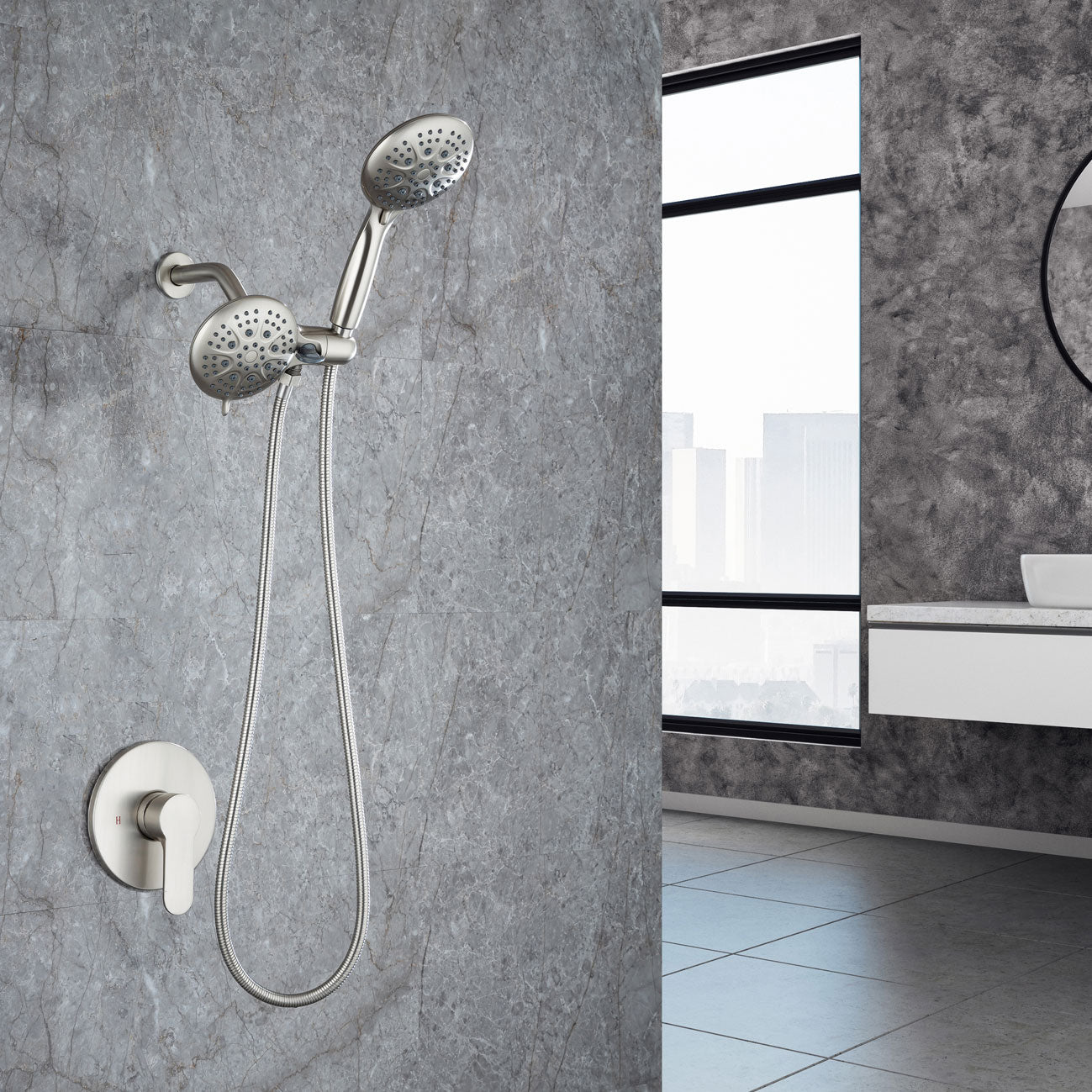 Pommeau de douche multifonction double à effet pluie à 3 voies avec valve brute RX96106