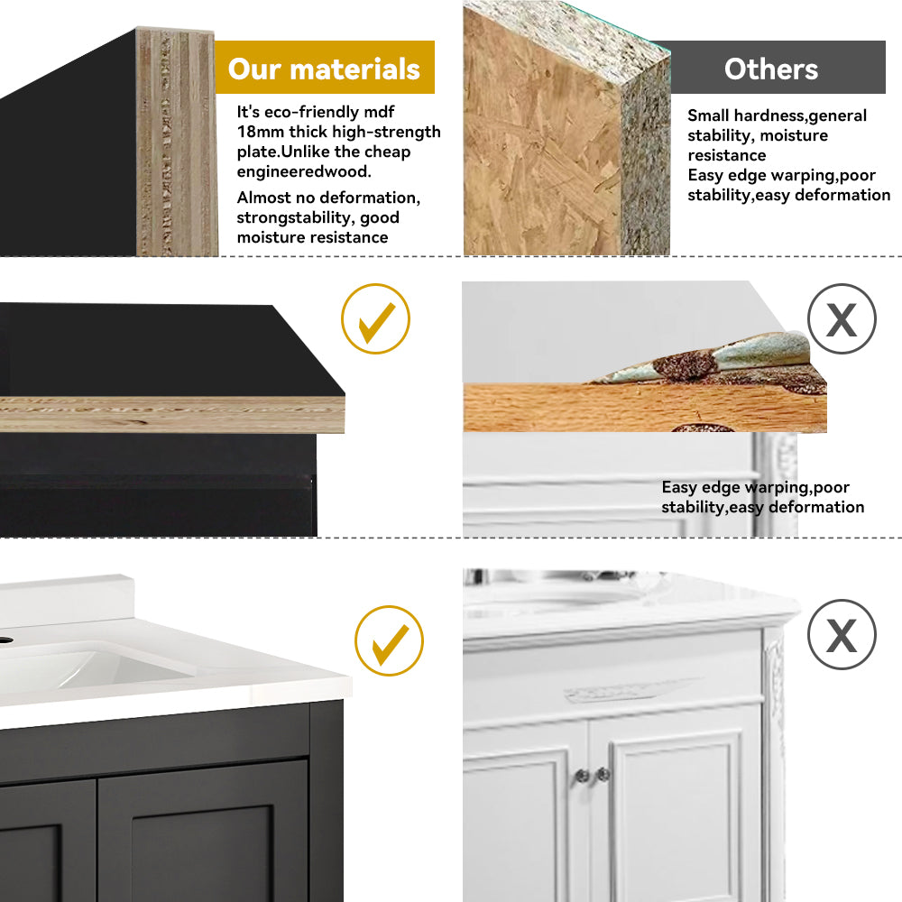 60" Freestanding Bathroom Vanity with Storage, Soft-Close Doors & Drawers, Matte Black