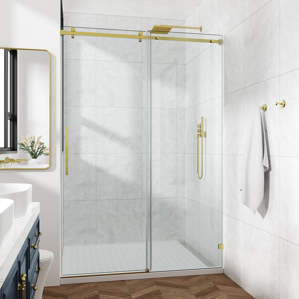 Rainlex Frameless Single-Panel Sliding Shower Door with 3/8" Tempered Glass and Stainless Steel Frame