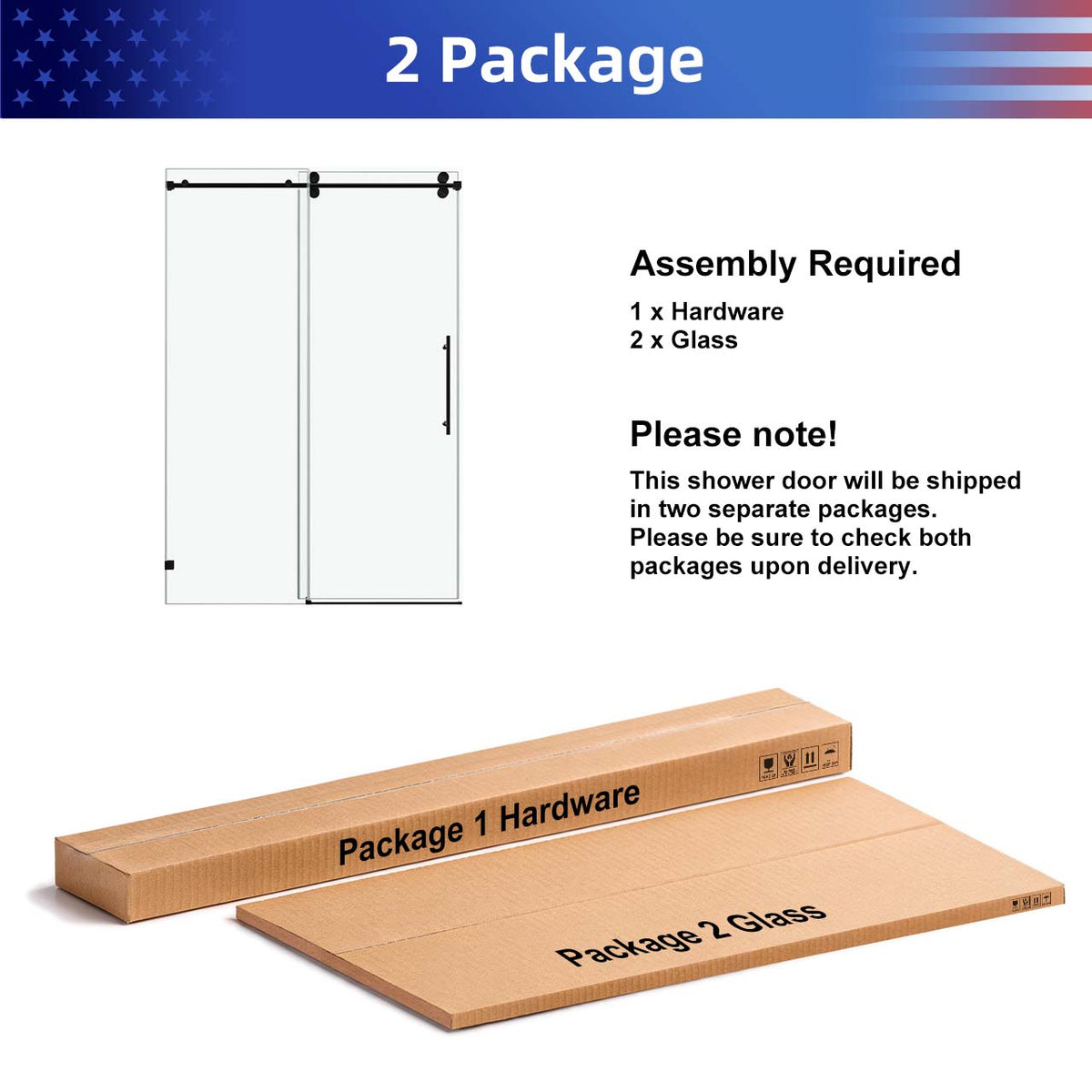 Frameless Sliding Shower Door with 3/8" Tempered Glass and Stainless Steel Frame