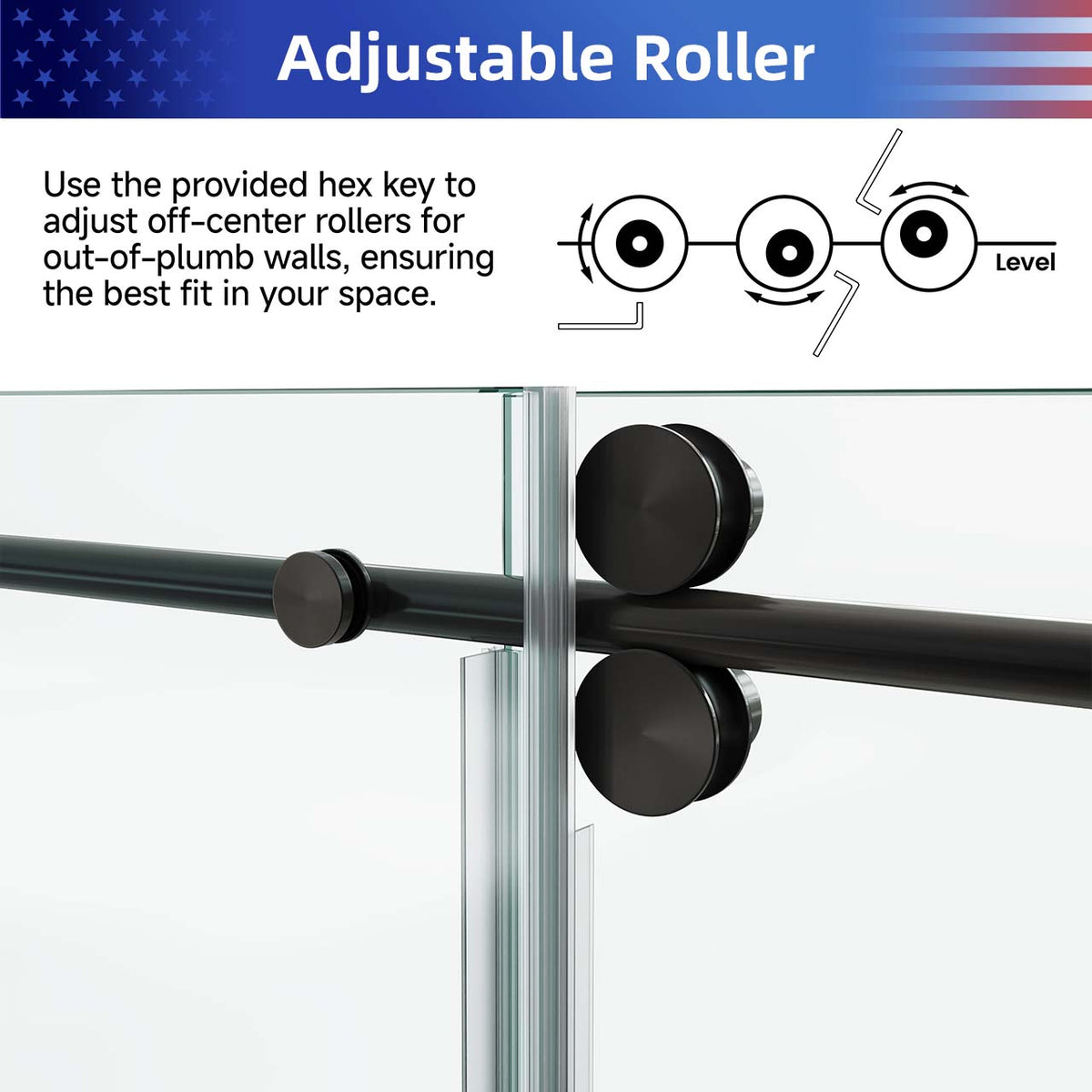 Frameless Sliding Shower Door with 3/8" Tempered Glass and Stainless Steel Frame