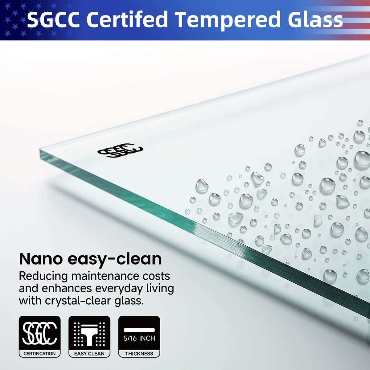 Rainlex Frameless Single-Panel Swing Shower Door with 5/16" Clear Tempered Glass and Safety Film