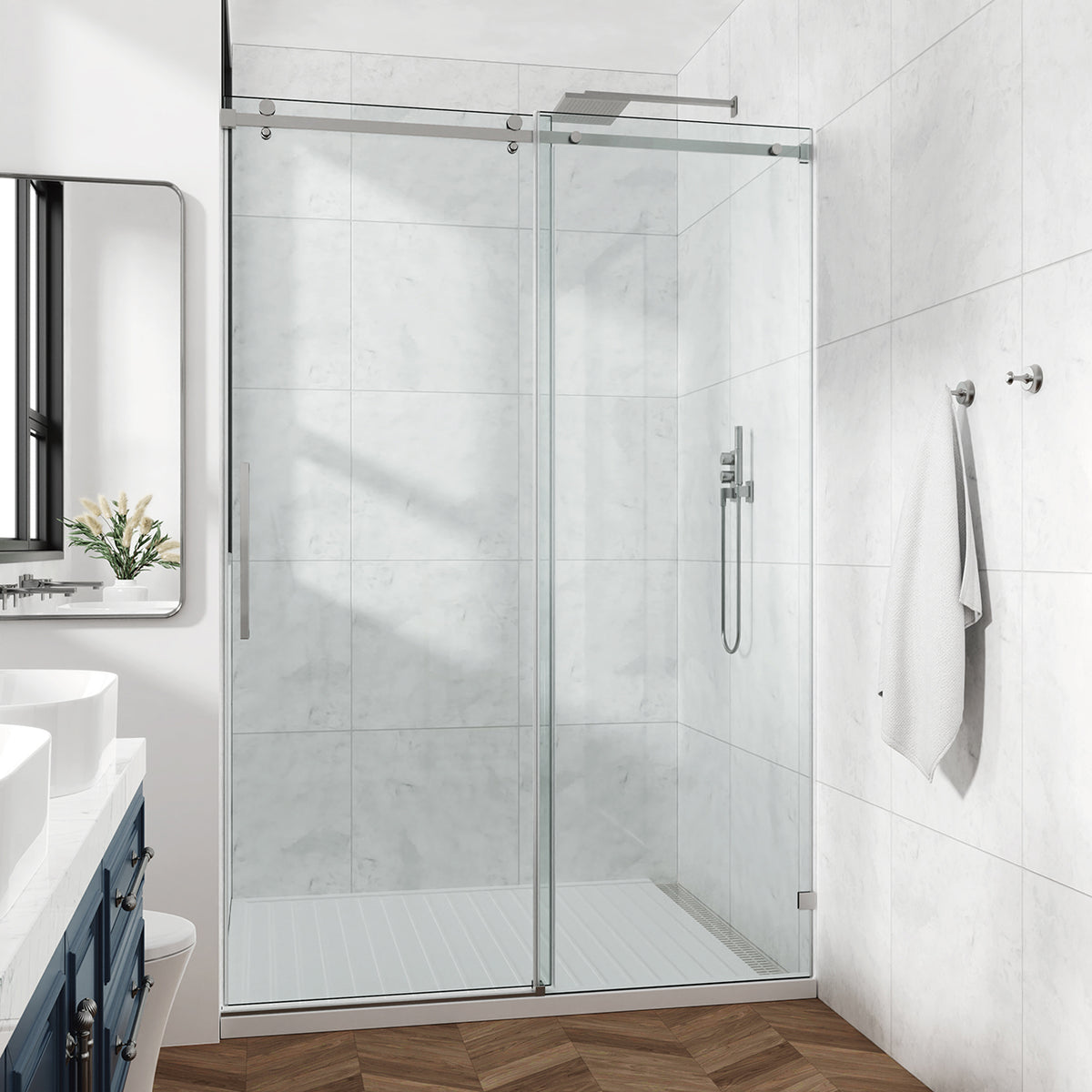 Rainlex Frameless Single-Panel Sliding Shower Door with 3/8" Tempered Glass and Stainless Steel Frame