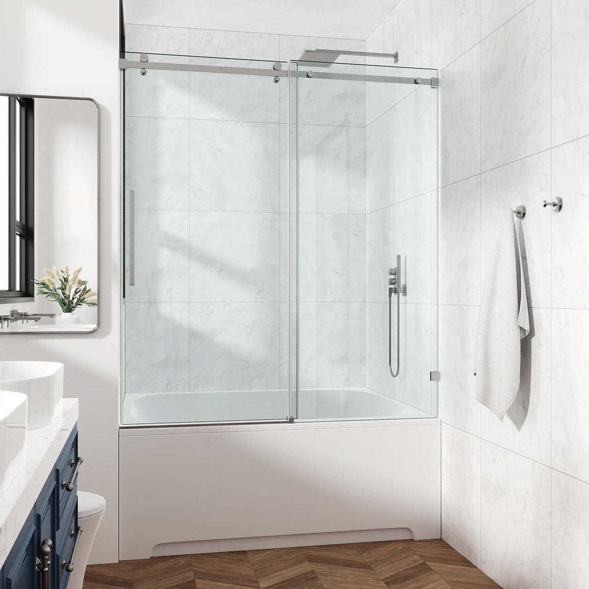 Rainlex Frameless Single-Panel Sliding Shower Door with 3/8" Tempered Glass and Stainless Steel Frame