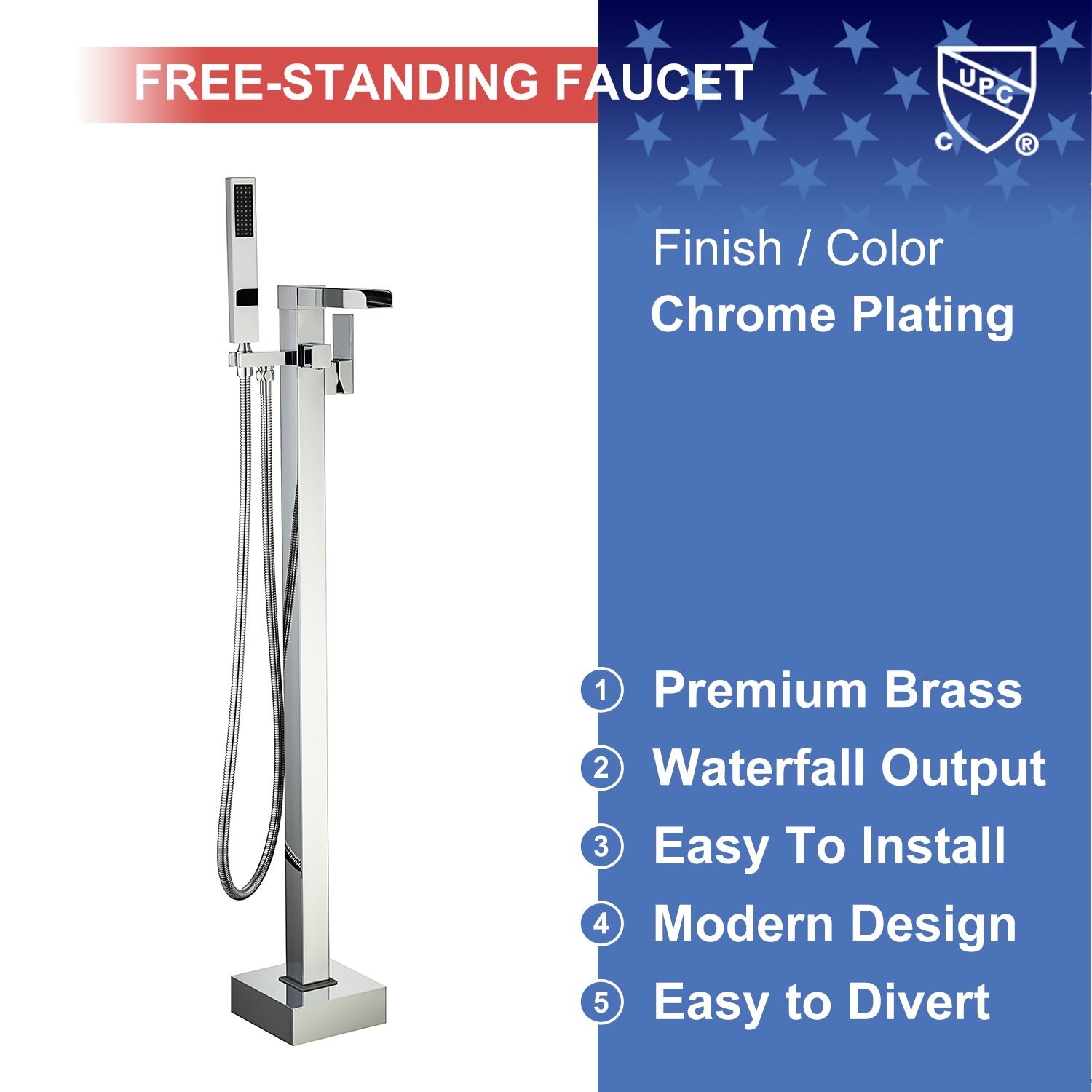 Single-Handle Floor-Mount Freestanding Tub Filler with Handheld Shower (S8002)