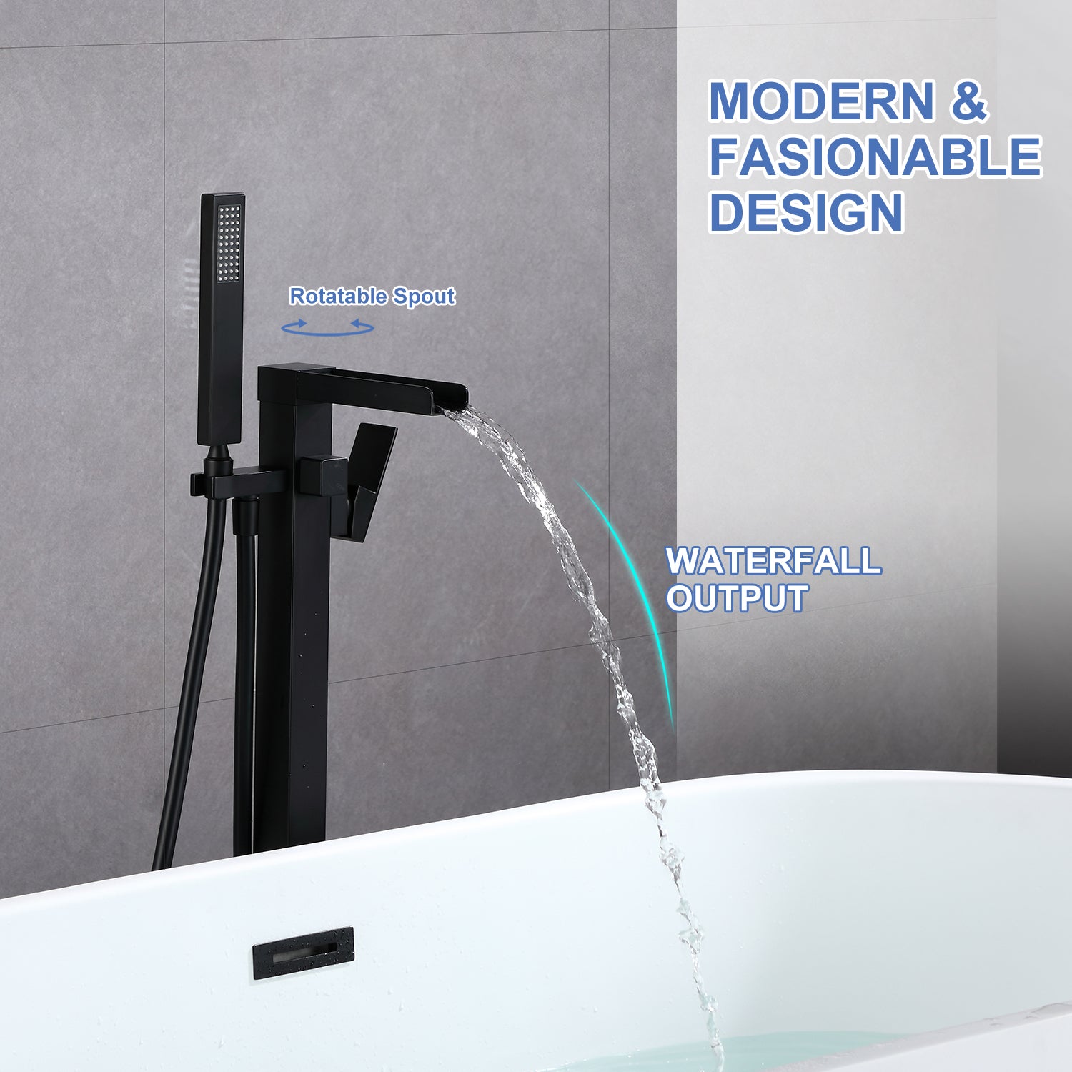 [Rainlex 8002] Single Handle Floor Mounted Freestanding Tub Filler with Hand Shower