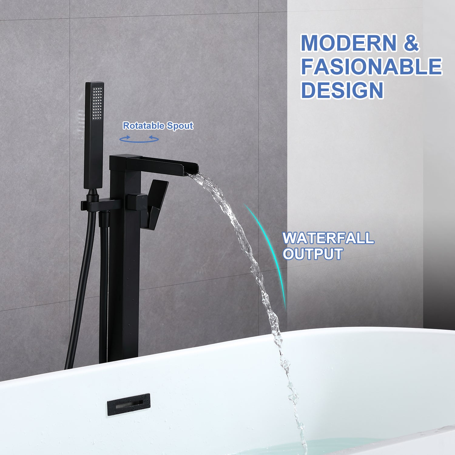 Single-Handle Floor-Mount Freestanding Tub Filler with Handheld Shower (S8002)