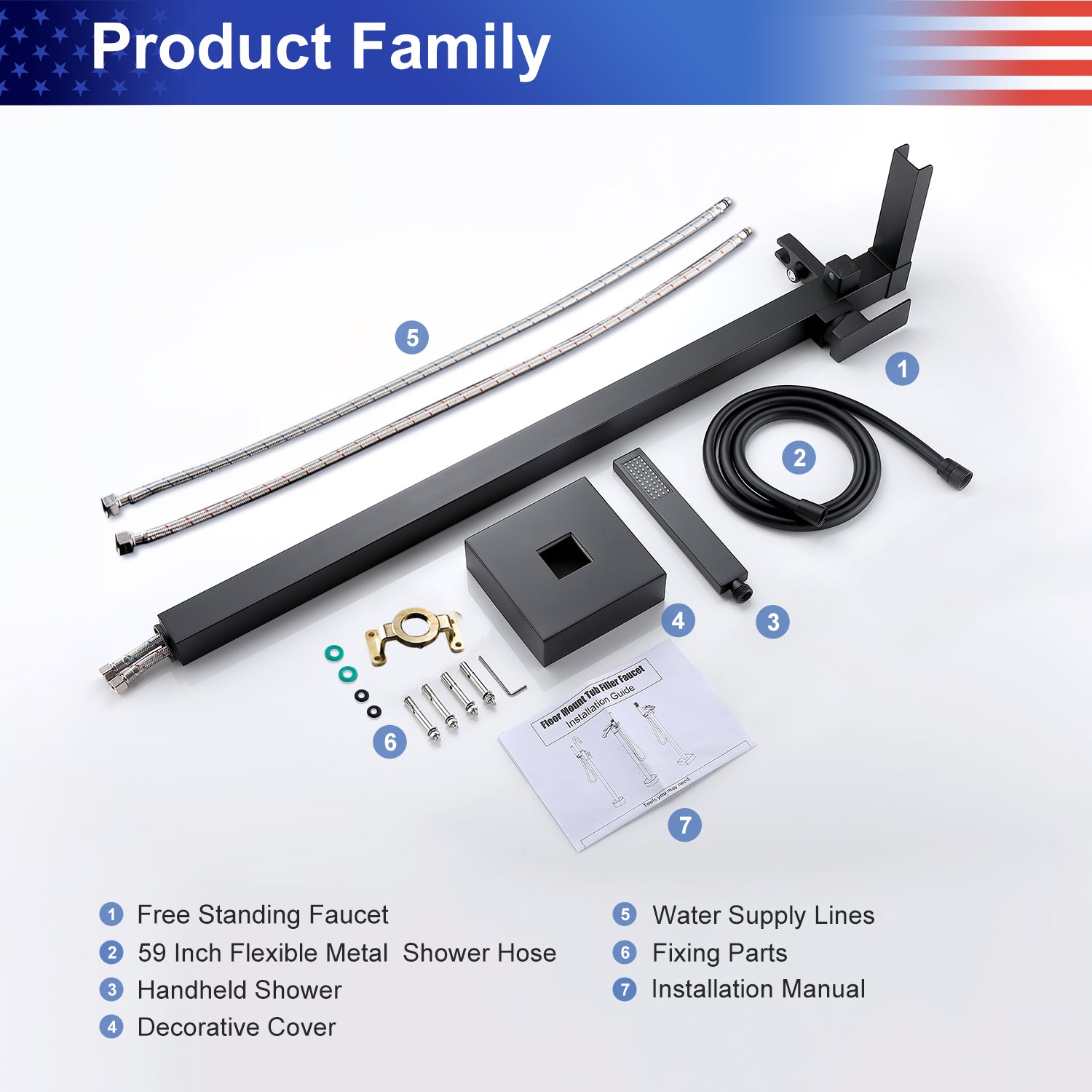 Single-Handle Floor-Mount Freestanding Tub Filler with Handheld Shower (S8002)