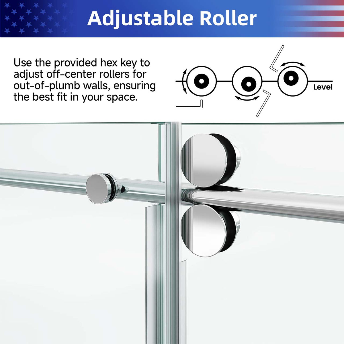 Frameless Sliding Shower Door with 3/8" Tempered Glass and Stainless Steel Frame