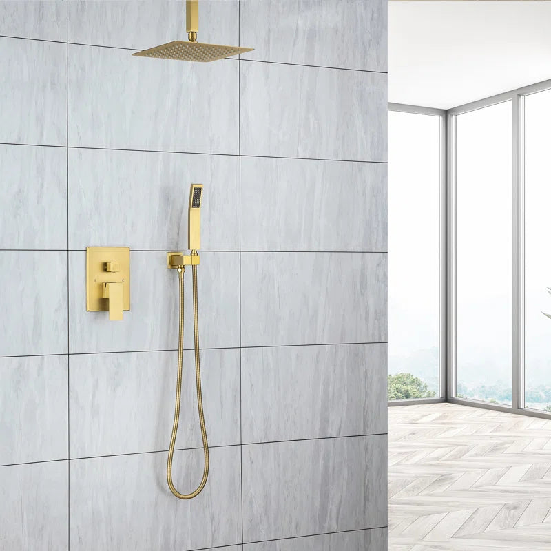 Pommeau de douche carré à 2 voies de 10 po avec robinet de montage au plafond et valve brute RX95102-10