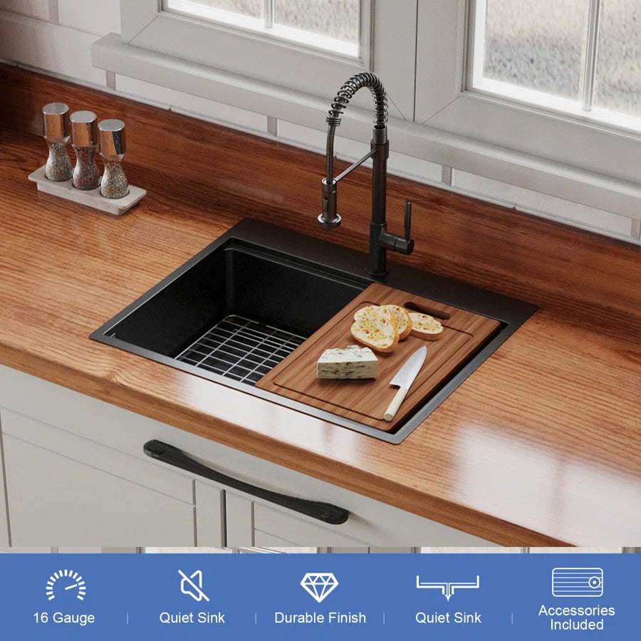 22'' L Drop-In Single Bowl Stainless Steel Kitchen Sink
