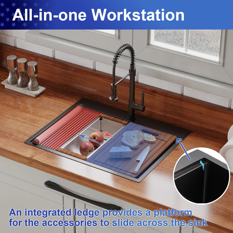 22'' L Drop-In Single Bowl Stainless Steel Kitchen Sink