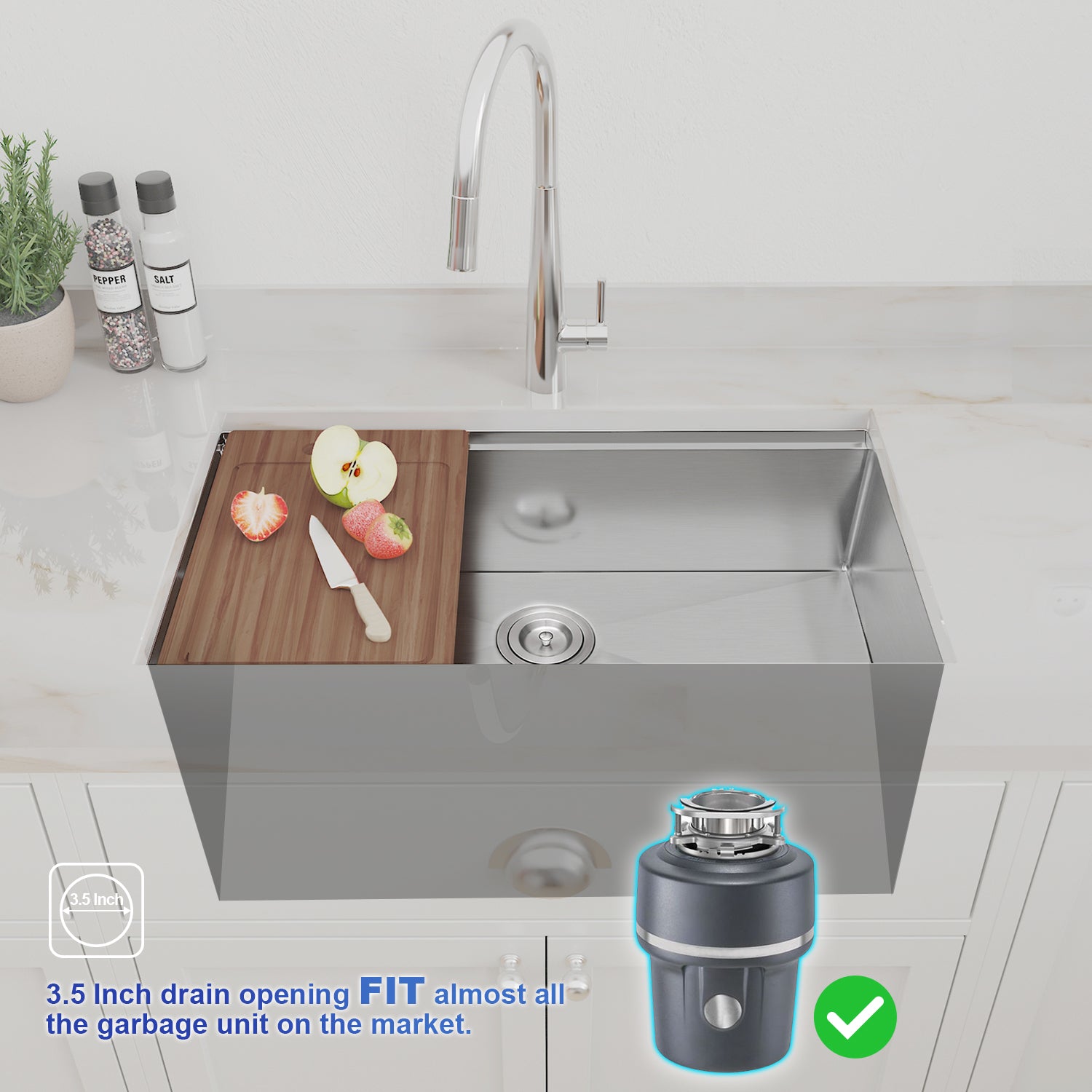 Évier de cuisine à rebord de poste de travail de 30 po sous plan en acier inoxydable 304 à cuve simple R10 à rayon serré