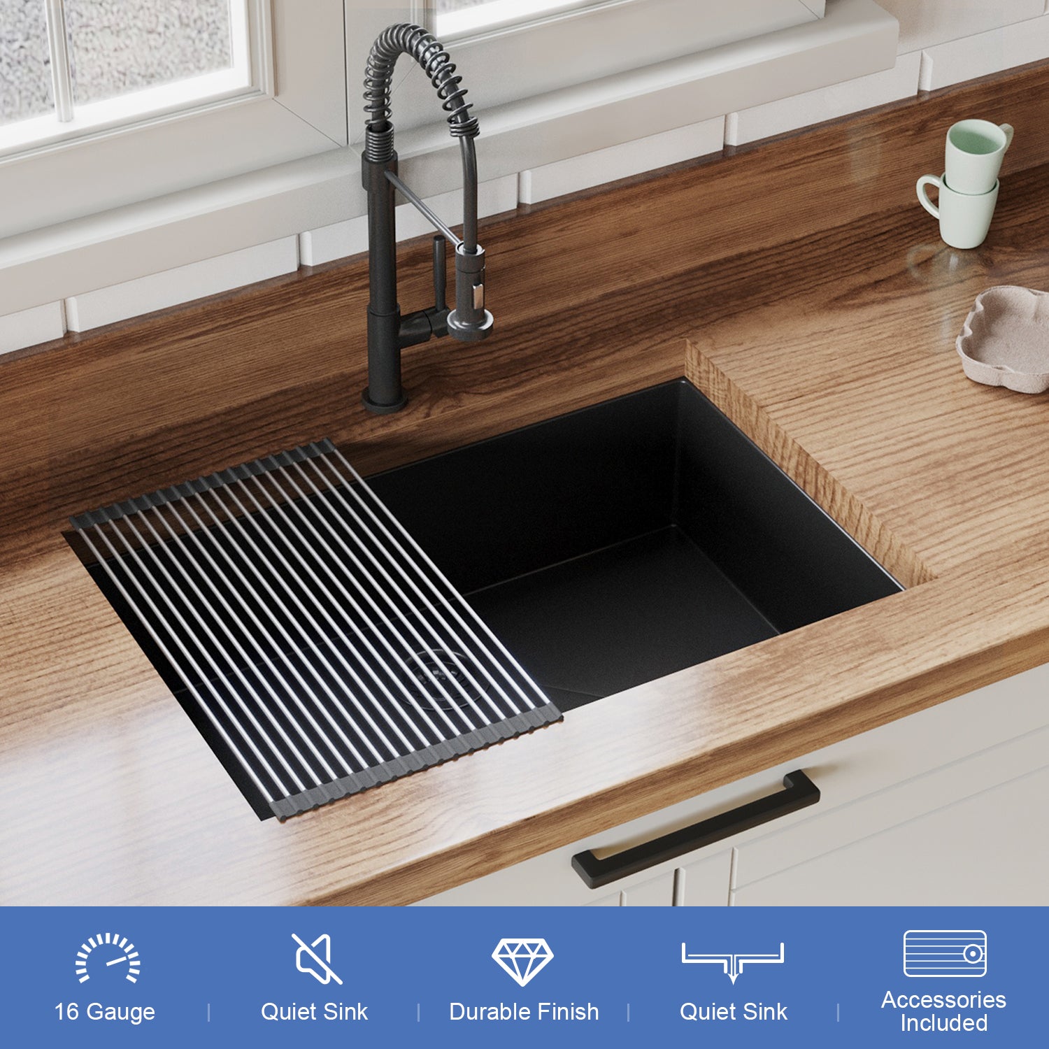 30" x 21"Undermount Kitchen Sink 16 Gauge Stainless Steel Single Bowl Kitchen Sink Gunmetal Black