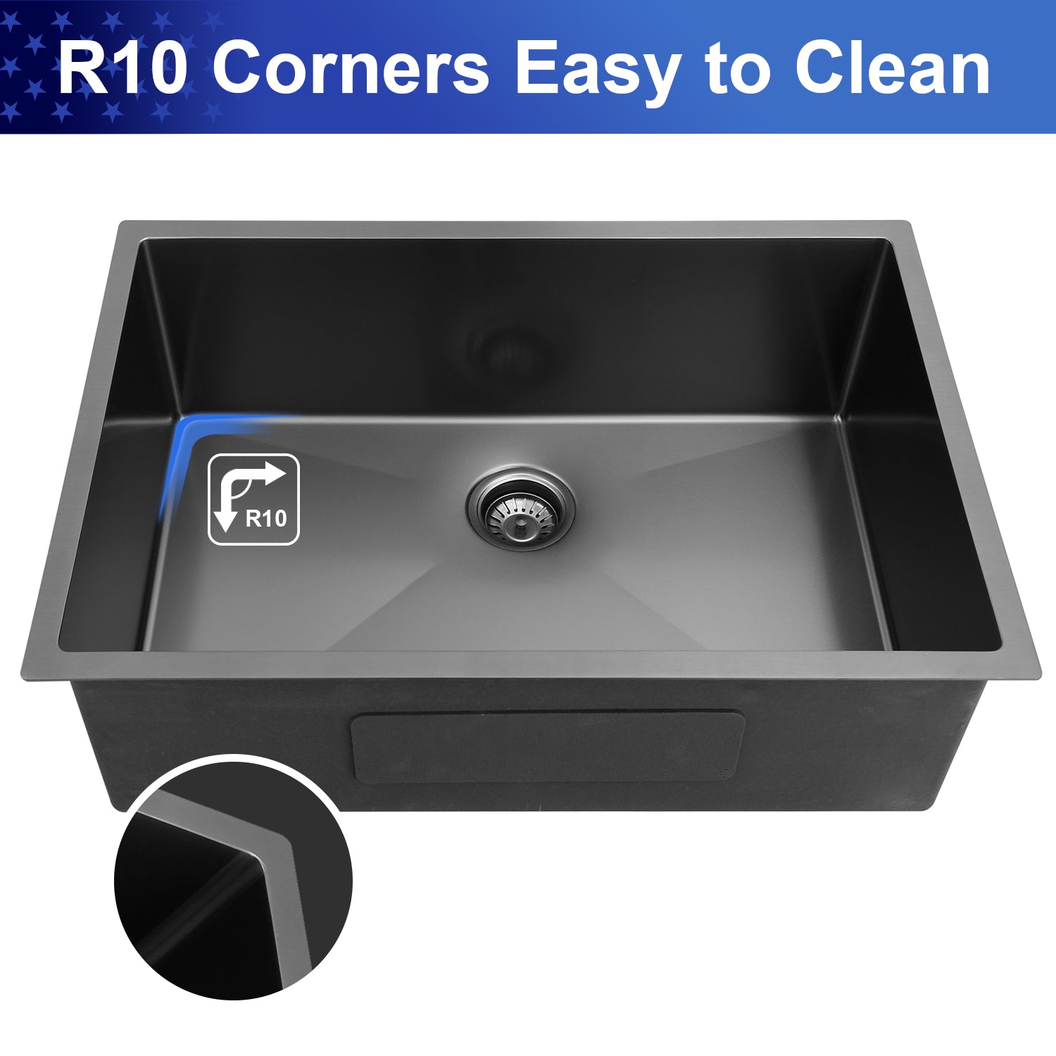 30" x 21"Undermount Kitchen Sink 16 Gauge Stainless Steel Single Bowl Kitchen Sink Gunmetal Black