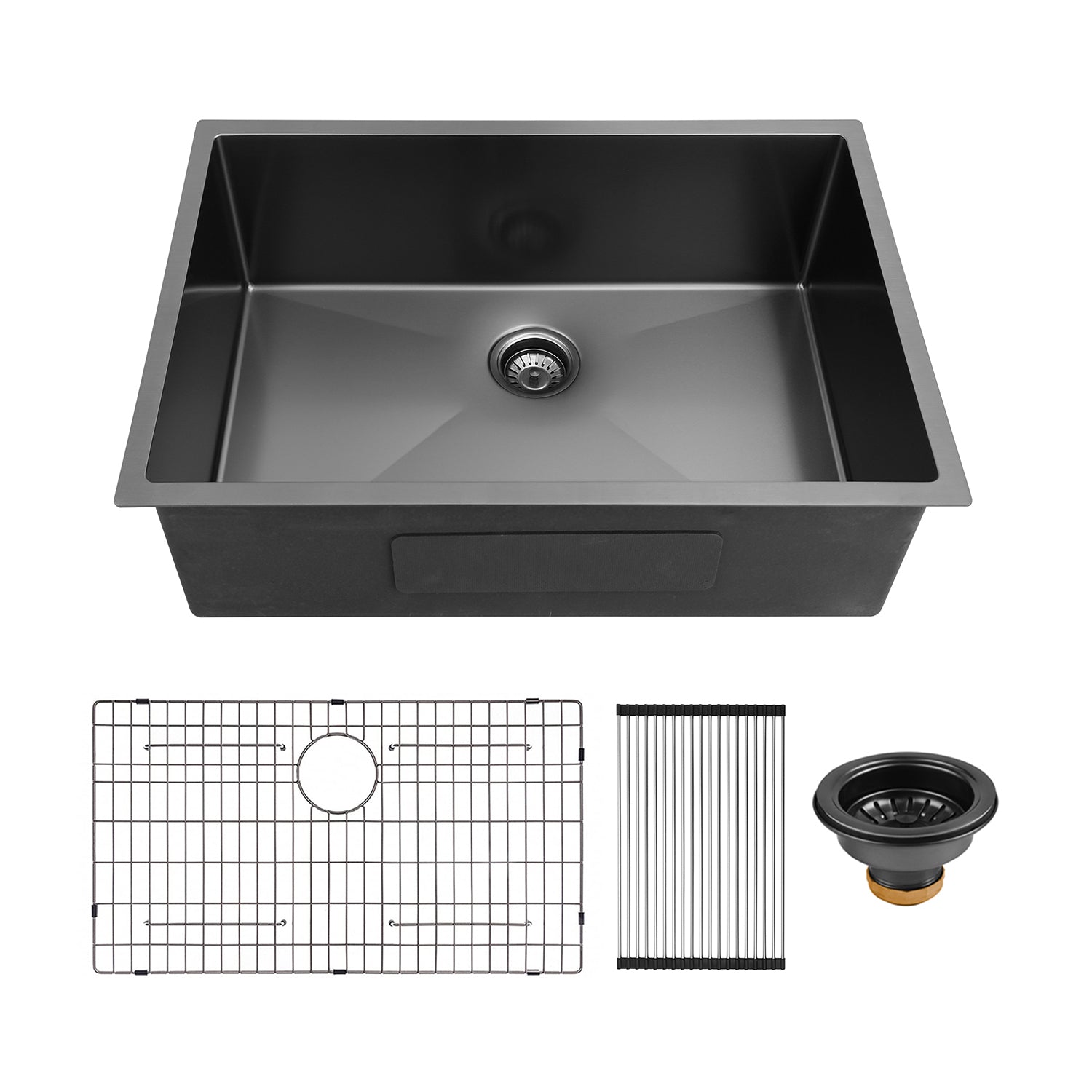 30" x 21"Undermount Kitchen Sink 16 Gauge Stainless Steel Single Bowl Kitchen Sink Gunmetal Black