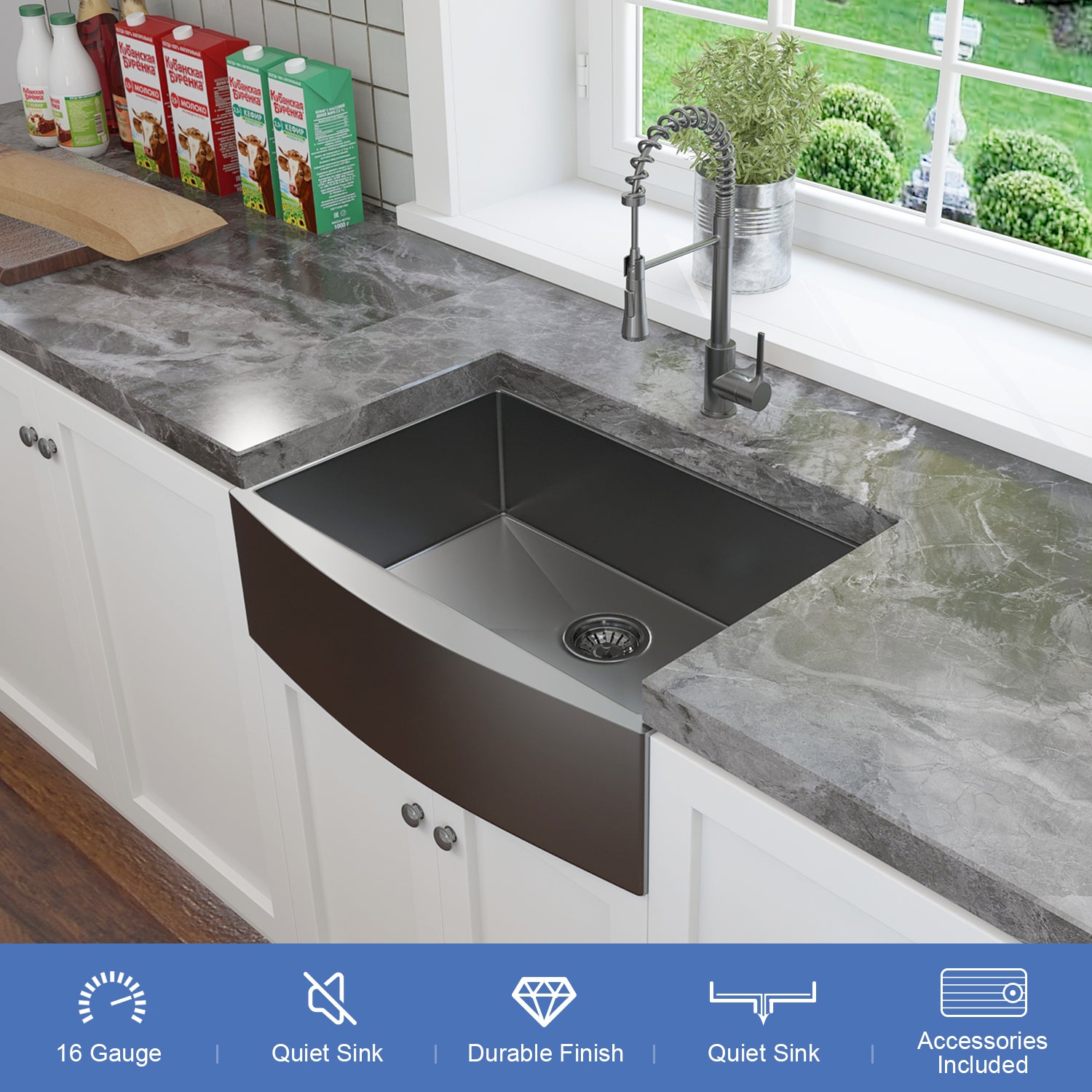 30 inch Farmhouse Kitchen Sink, 16 Guage Stainless Steel Single Bowl Sink