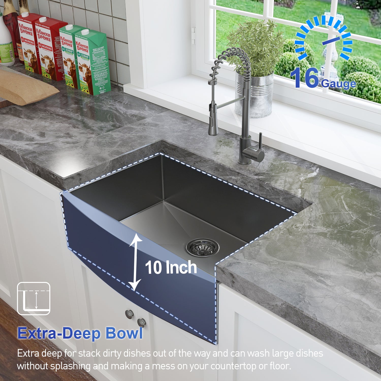 30 inch Farmhouse Kitchen Sink, 16 Guage Stainless Steel Single Bowl Sink