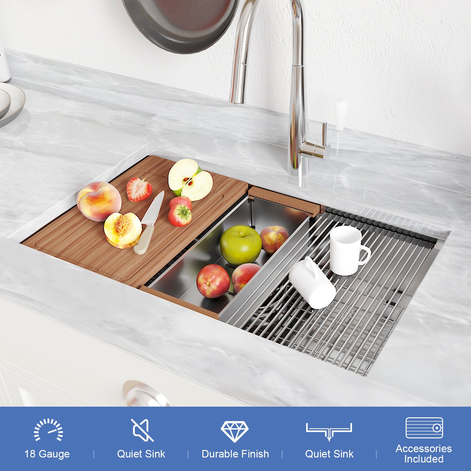 32x19 Inch Kitchen Sink  Stainless Steel Single Blow Workstation Underment Kitchen Sink 18 Gauge
