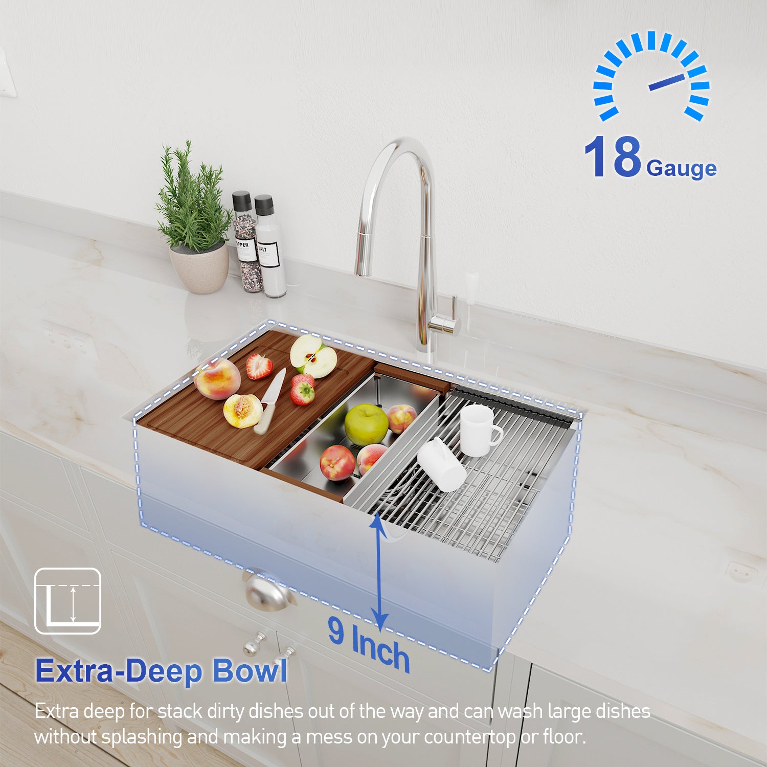 32x19 Inch Kitchen Sink  Stainless Steel Single Blow Workstation Underment Kitchen Sink 18 Gauge