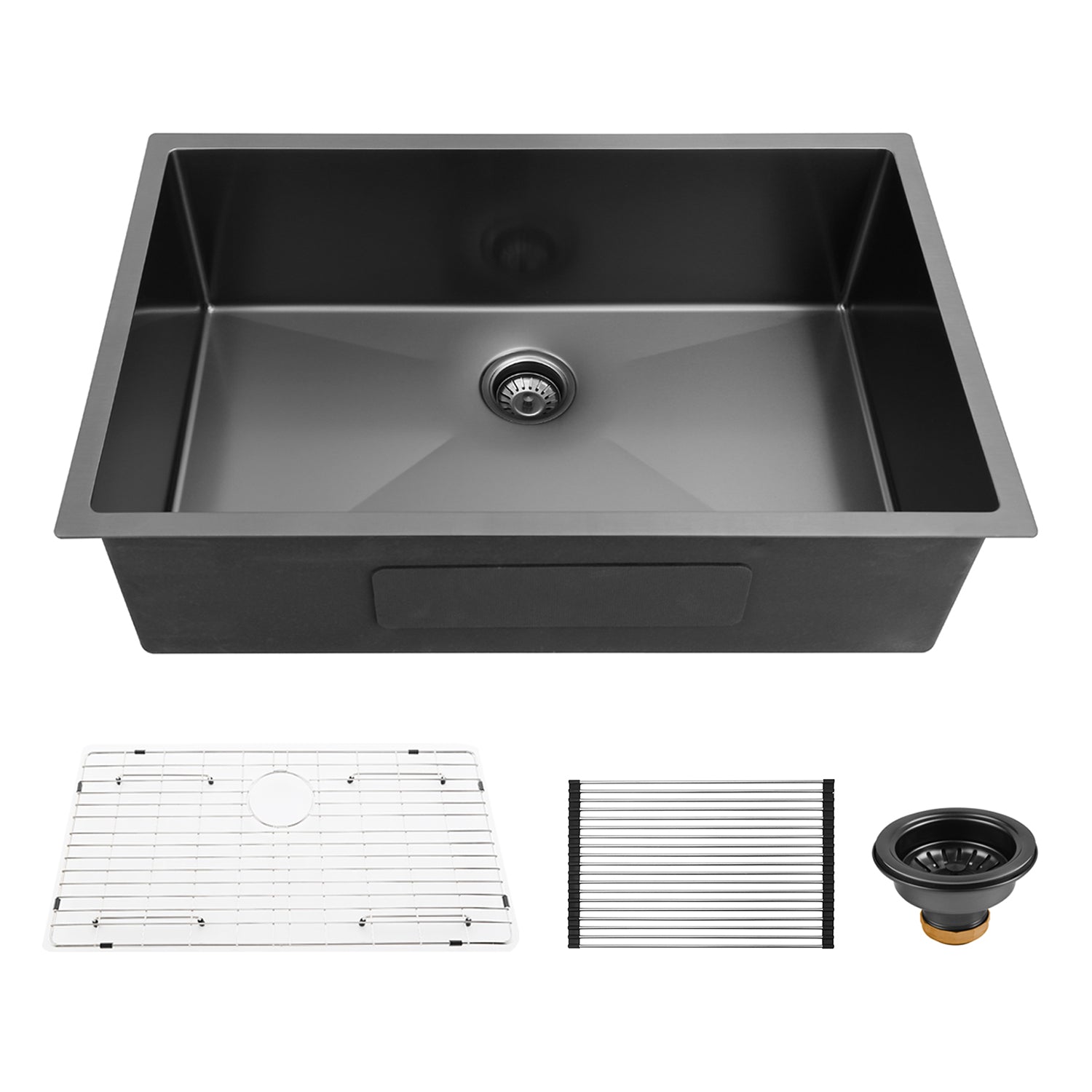 33" x 21"Undermount Kitchen Sink 16 Gauge Stainless Steel Single Bowl Kitchen Sink Gunmetal Black