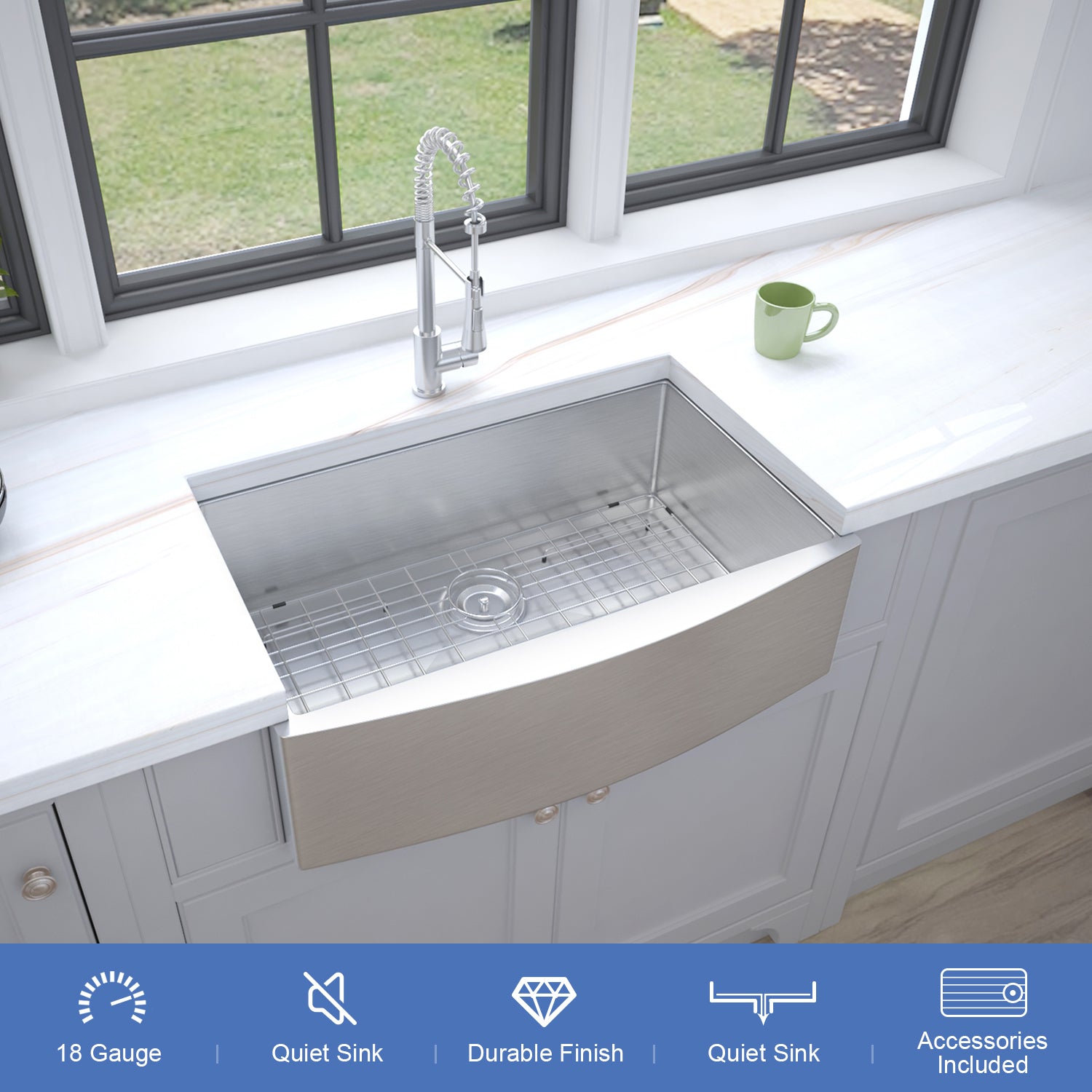 33-inch Farmhouse Kitchen Sink,Single Bowl Stainless Steel  18 Gauge