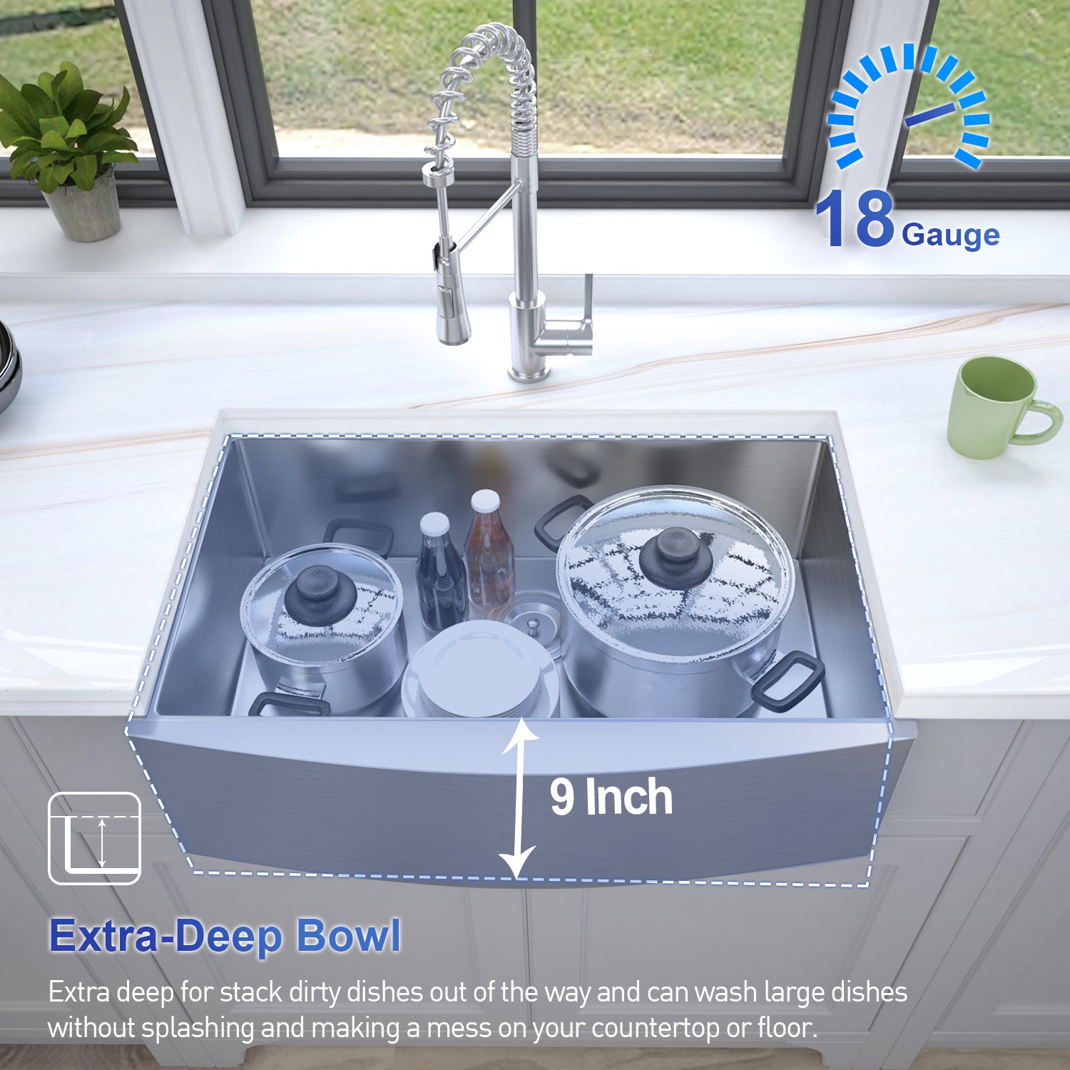 33-inch Farmhouse Kitchen Sink,Single Bowl Stainless Steel  18 Gauge