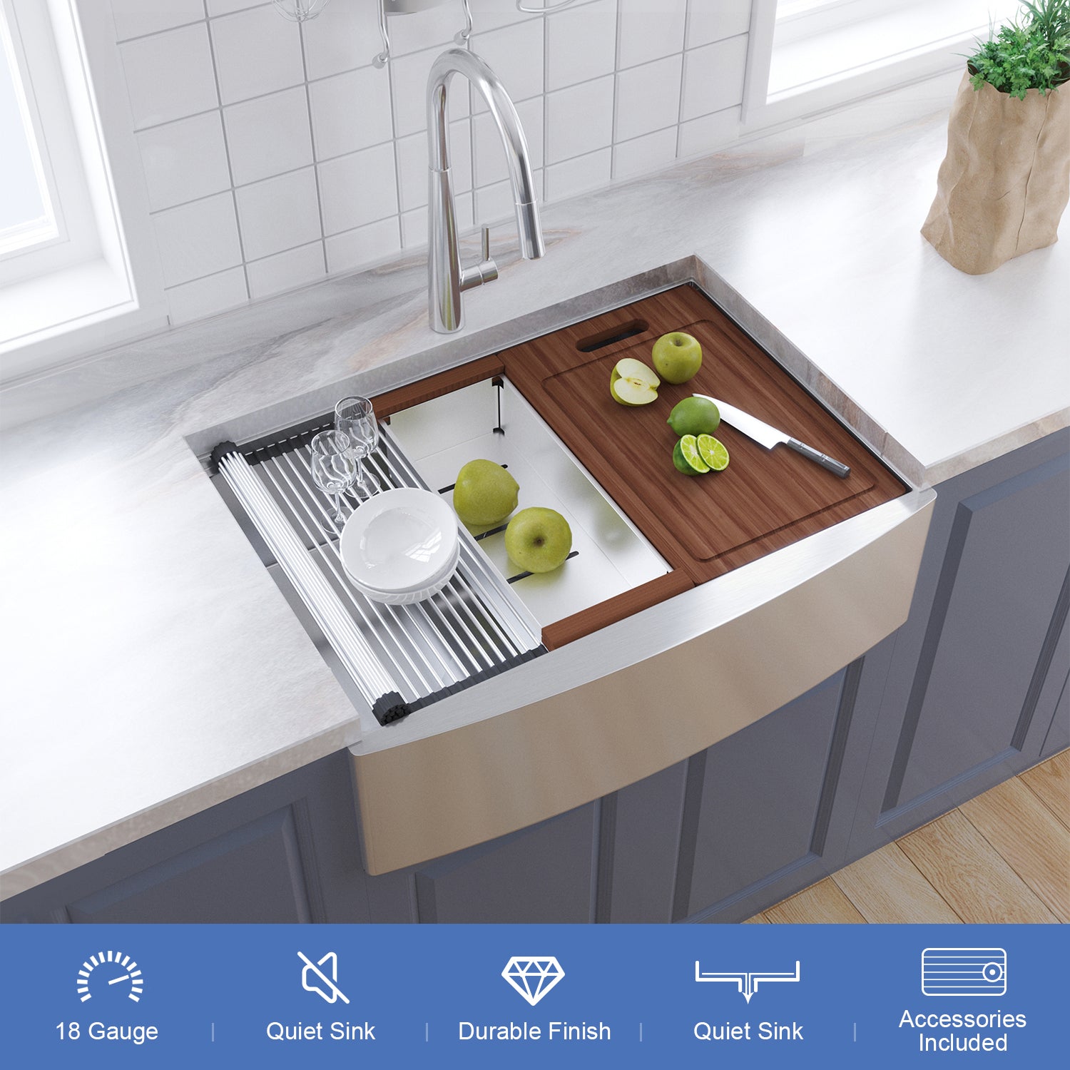 33-inch Farmhouse Single Bowl Stainless Steel Workstation Kitchen Sink 18 Gauge