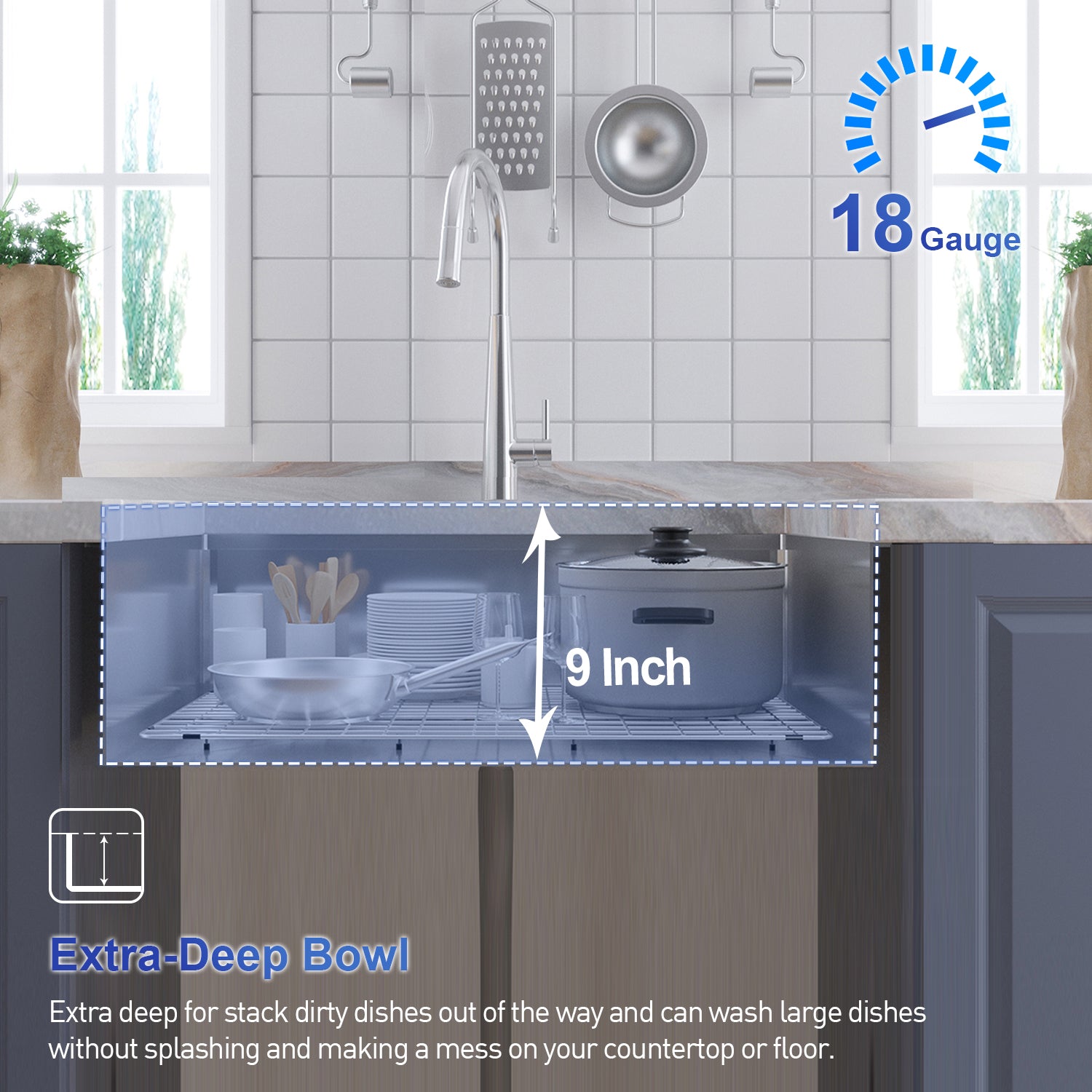 33-inch Farmhouse Single Bowl Stainless Steel Workstation Kitchen Sink 18 Gauge