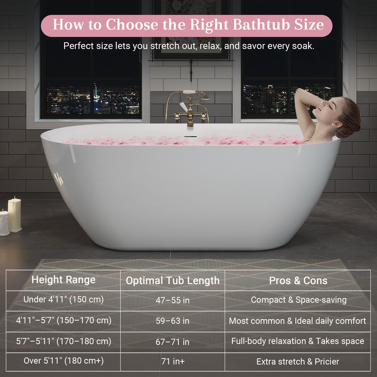 60" Acrylic Freestanding Bathtub, Oval Deep Soaking Contemporary Stand Alone Bath Tub with Pop-up Drain & Integrated Overflow, Brushed Nickel-Finish Drain Cover