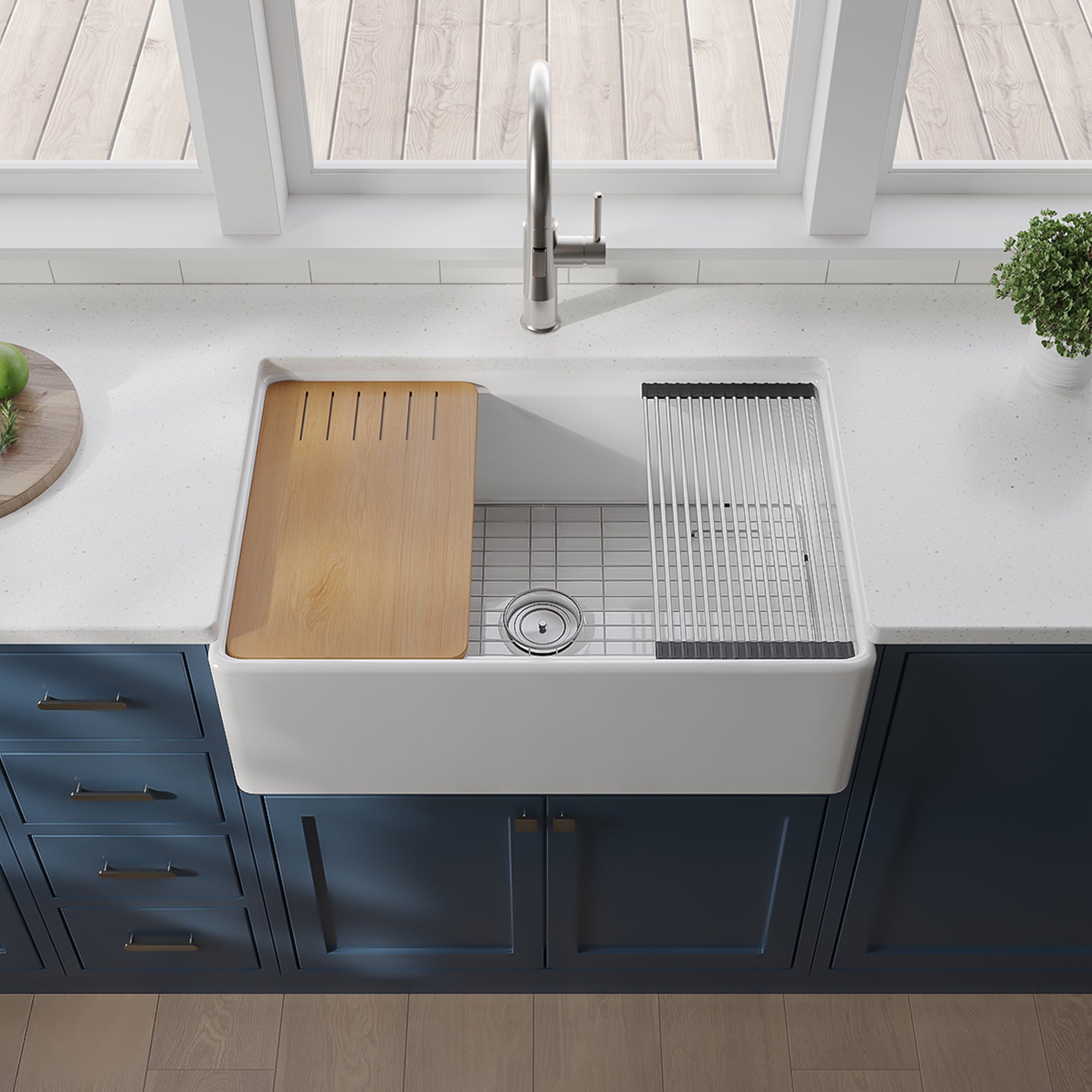 Fireclay Farmhouse Workstation Kitchen Sink with Accessories