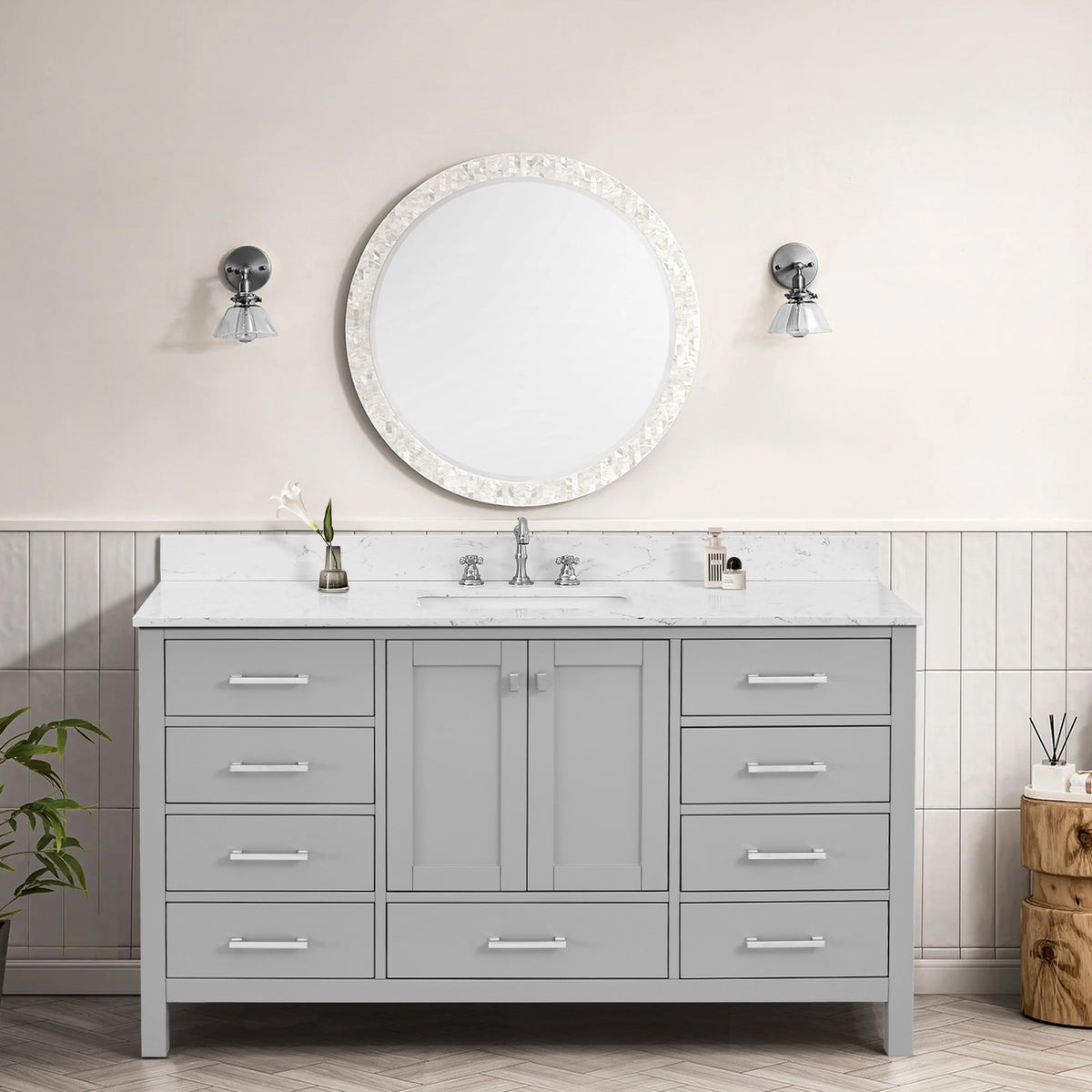 RAINLEX 60 in. Freestanding Double Sink Bathroom Vanity, Solid Wood