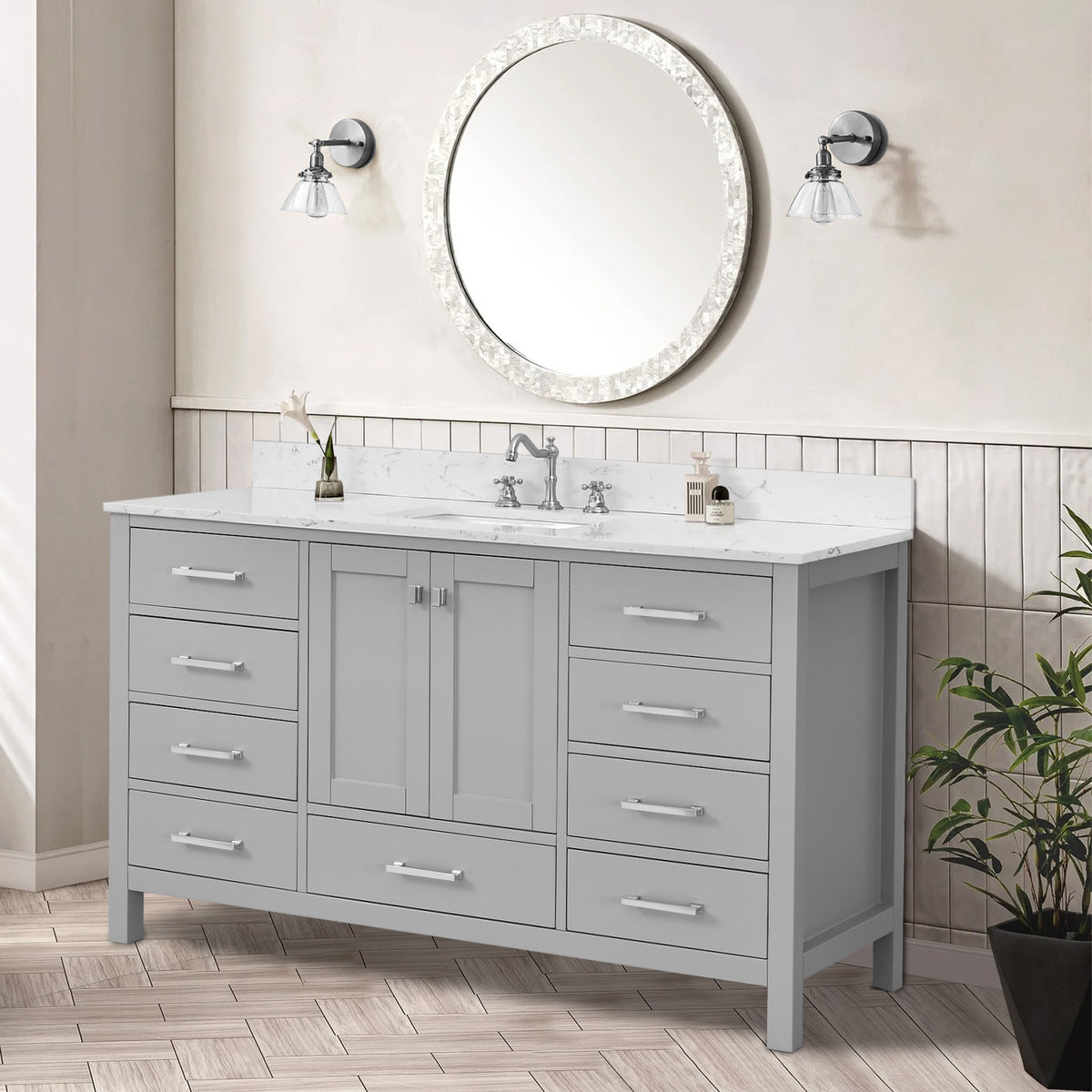 RAINLEX 60 in. Freestanding Double Sink Bathroom Vanity, Solid Wood