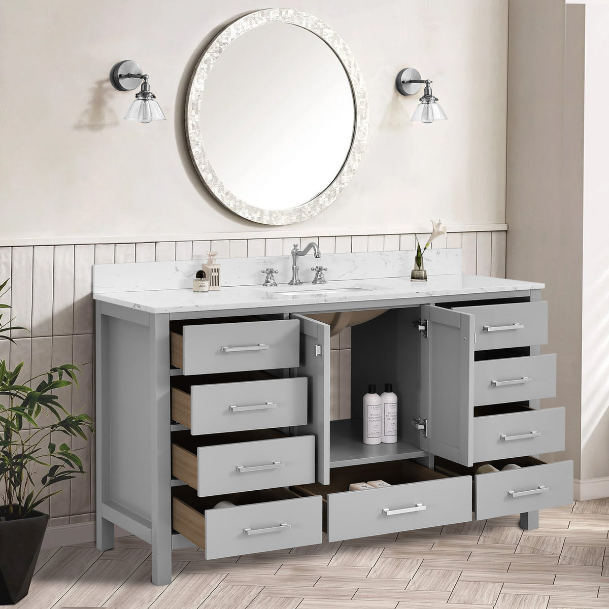 RAINLEX 60 in. Freestanding Double Sink Bathroom Vanity, Solid Wood