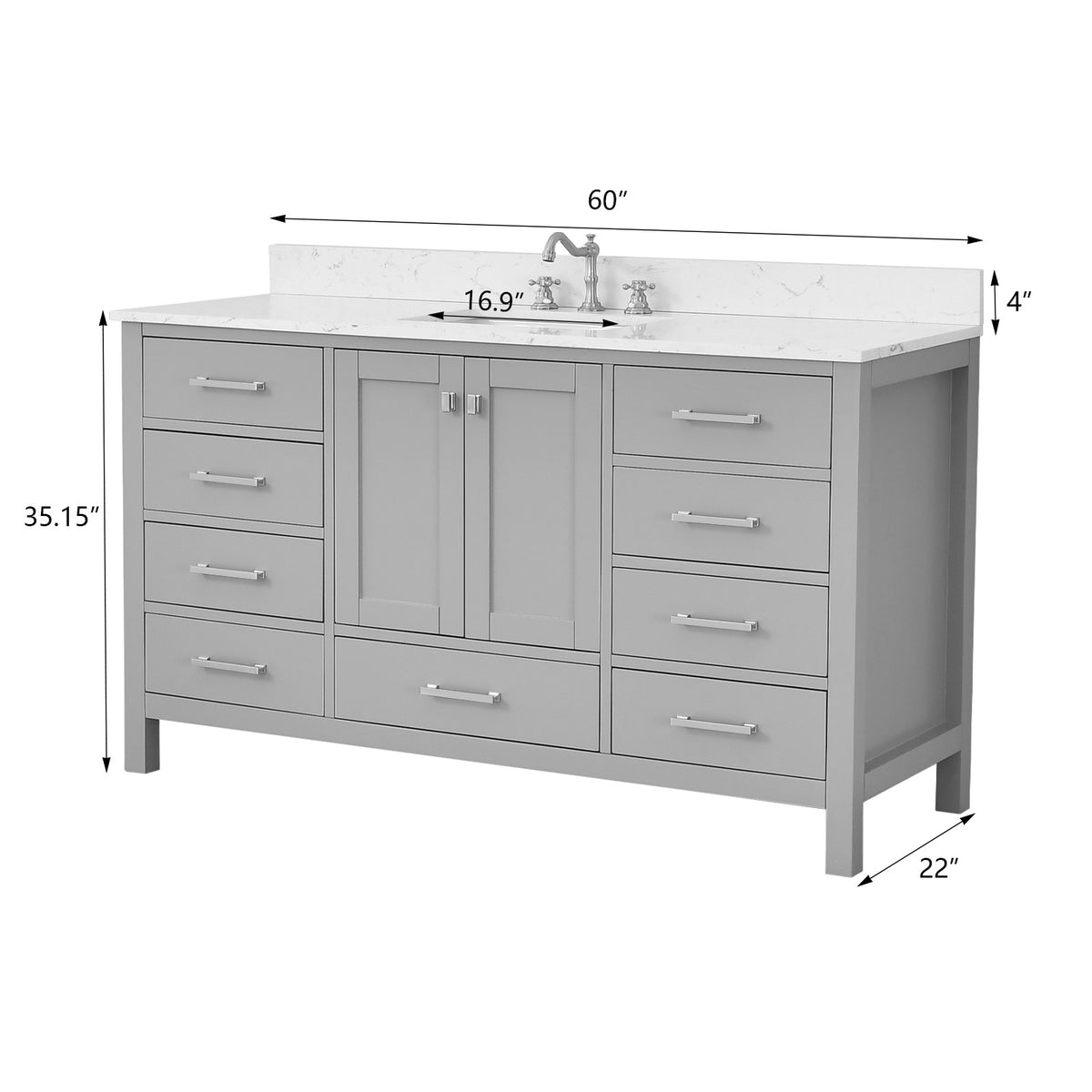 RAINLEX 60 in. Freestanding Double Sink Bathroom Vanity, Solid Wood