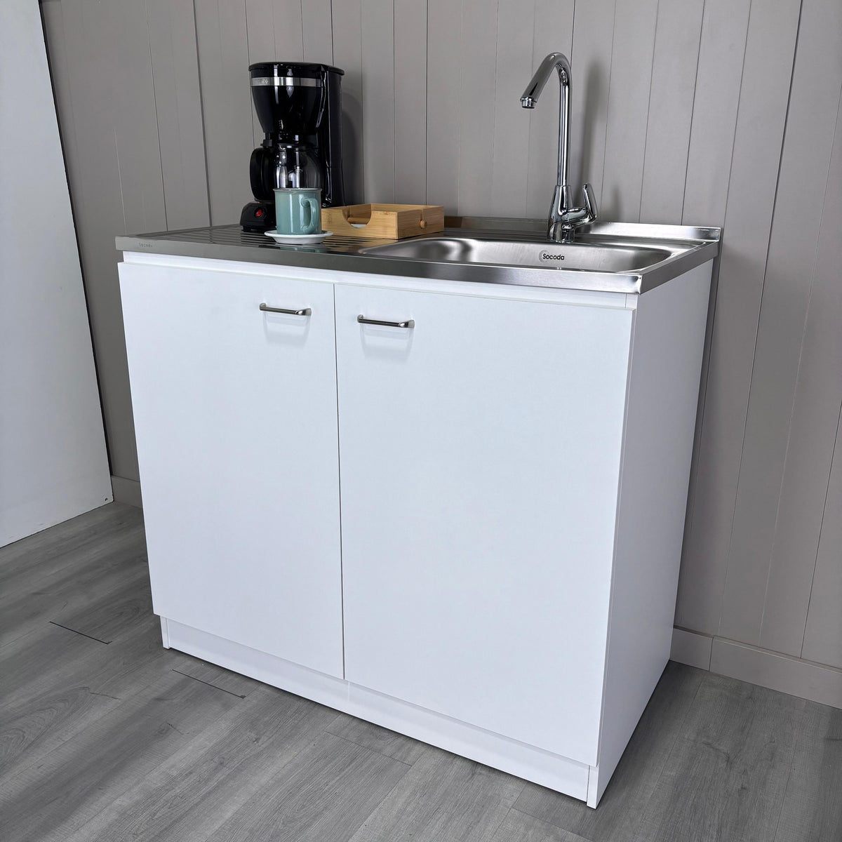 RAINLEX Napoles 39" Utility Sink Cabinet with Stainless Steel Basin in White