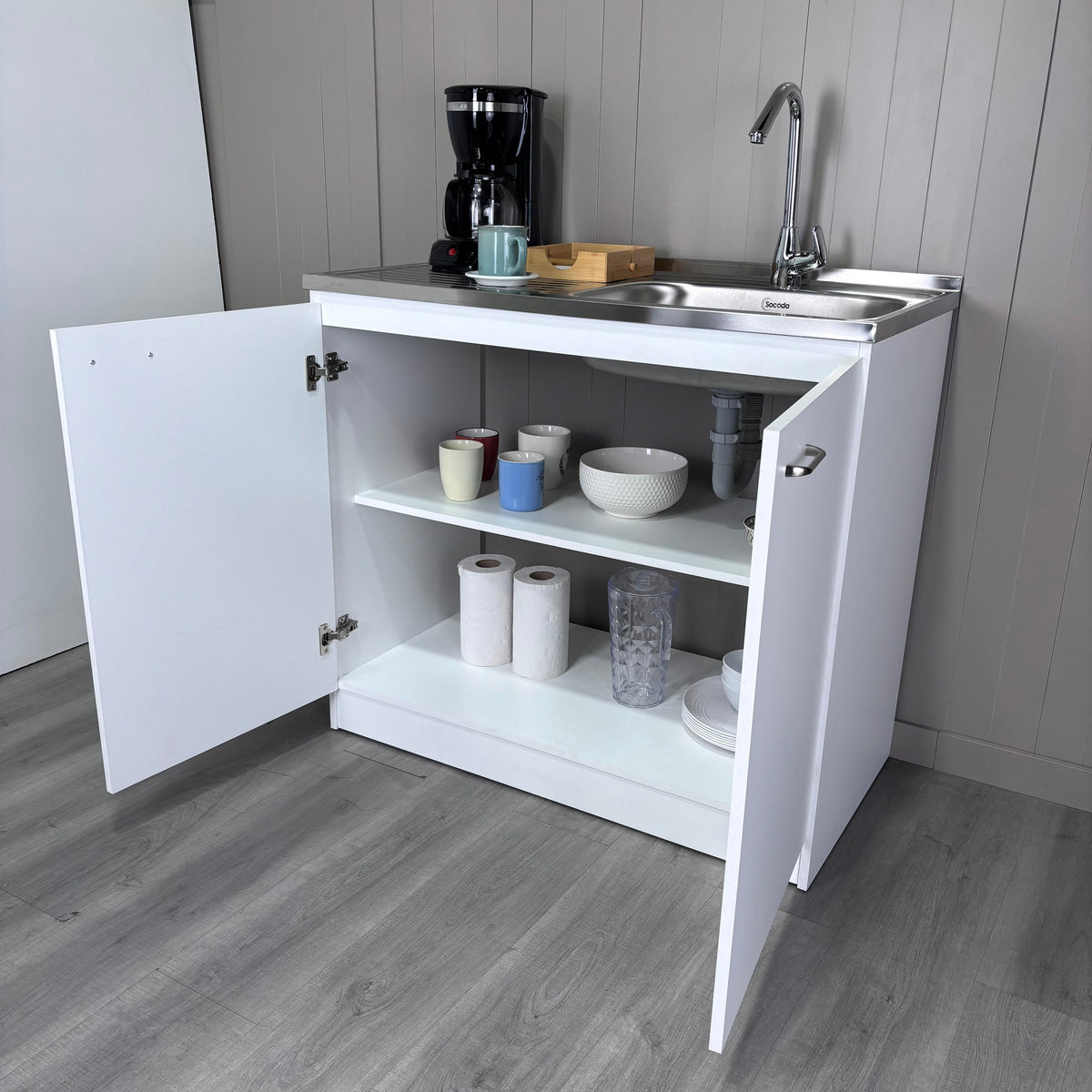 RAINLEX Napoles 39" Utility Sink Cabinet with Stainless Steel Basin in White