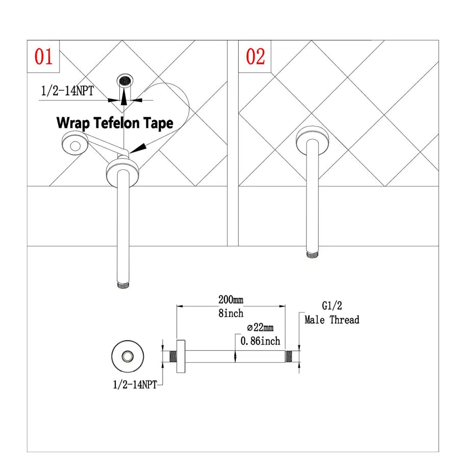 RAINLEX 8 in. Round Ceiling-Mount Shower Arm with Flange