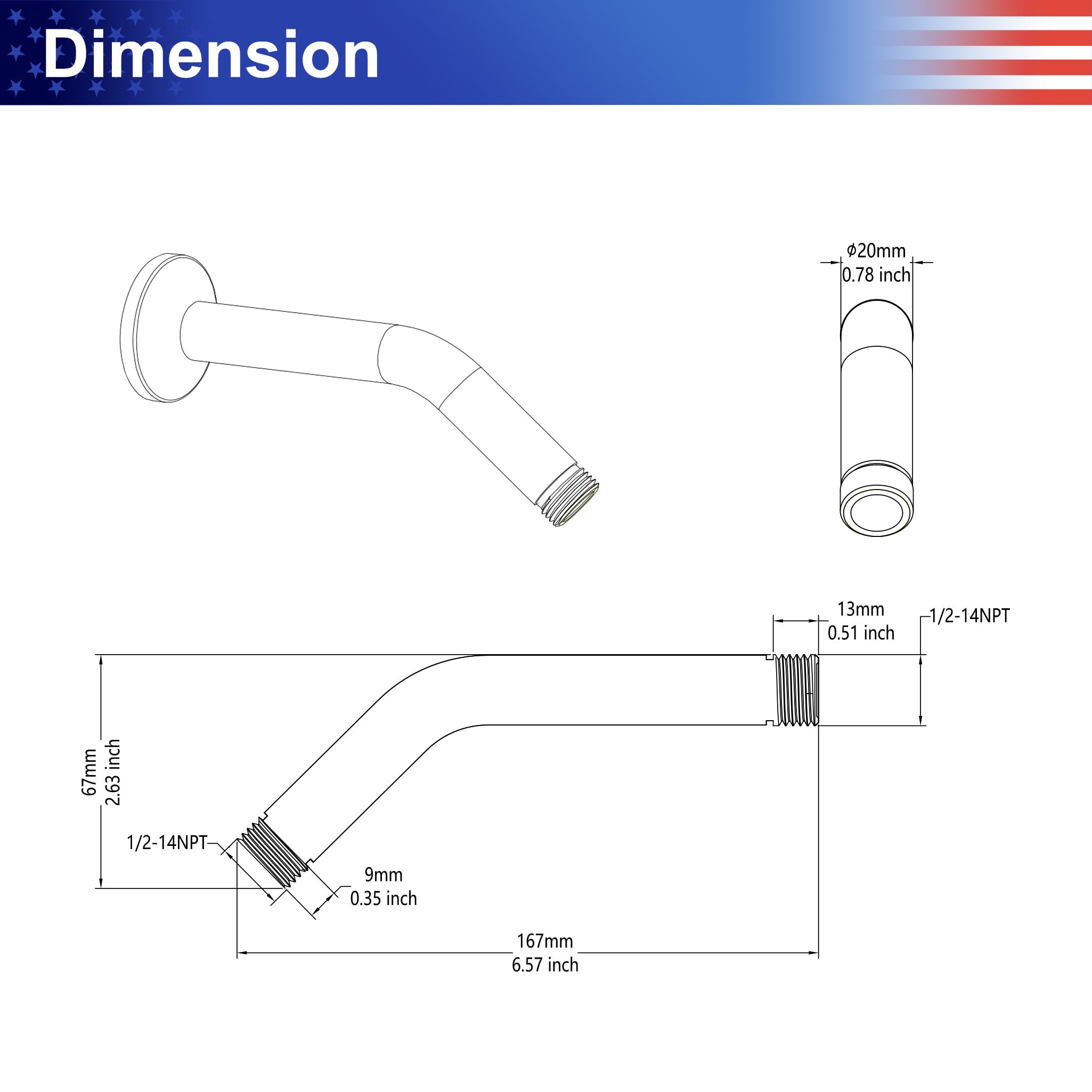 6.5 Inch Wall Mounted Shower Arm With Flange L5 (Canada Only)