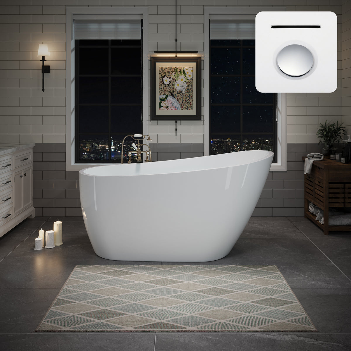 RAINLEX 63 in. Freestanding Acrylic Soaking Bathtub