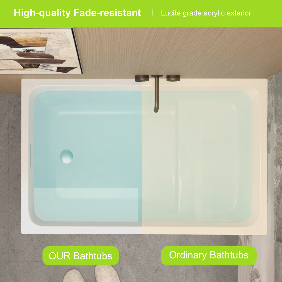 43" Acrylic Freestanding Bathtub ,Spacious rectangle Shape, Gloss White Finish, Chrome Overflow & Pop-Up Drain