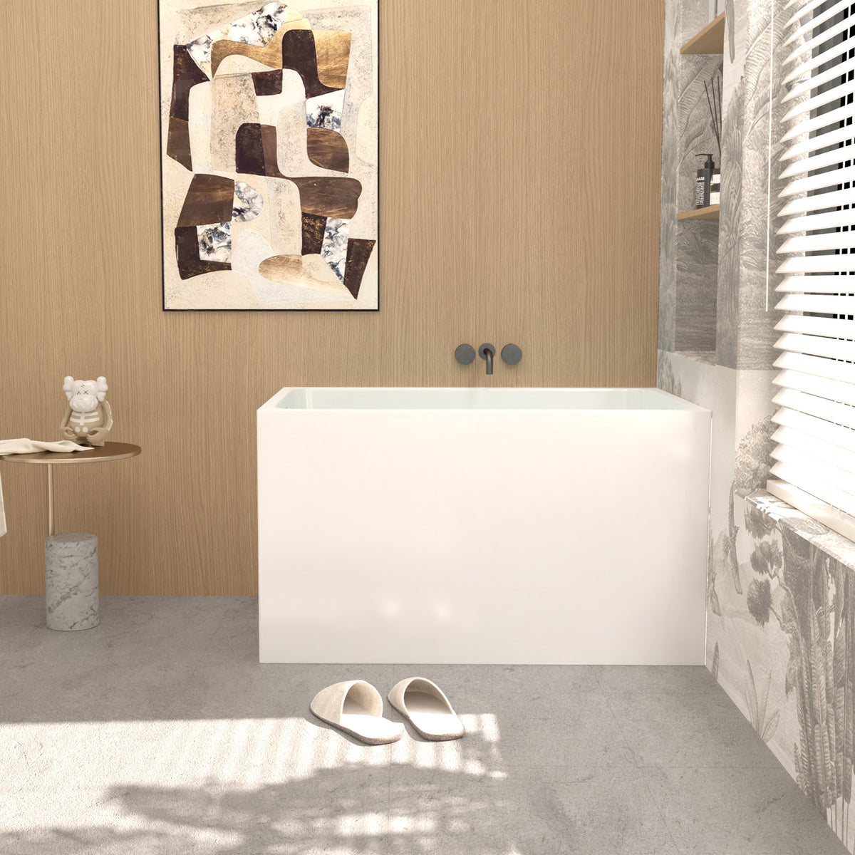 43" Acrylic Freestanding Bathtub ,Spacious rectangle Shape, Gloss White Finish, Chrome Overflow & Pop-Up Drain