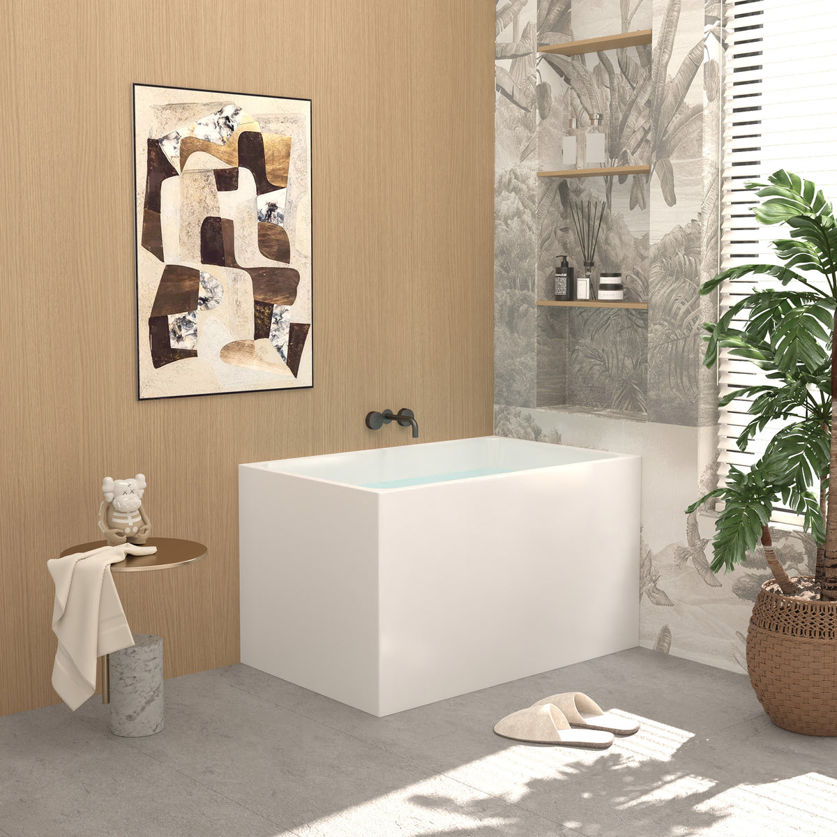 43" Acrylic Freestanding Bathtub ,Spacious rectangle Shape, Gloss White Finish, Chrome Overflow & Pop-Up Drain