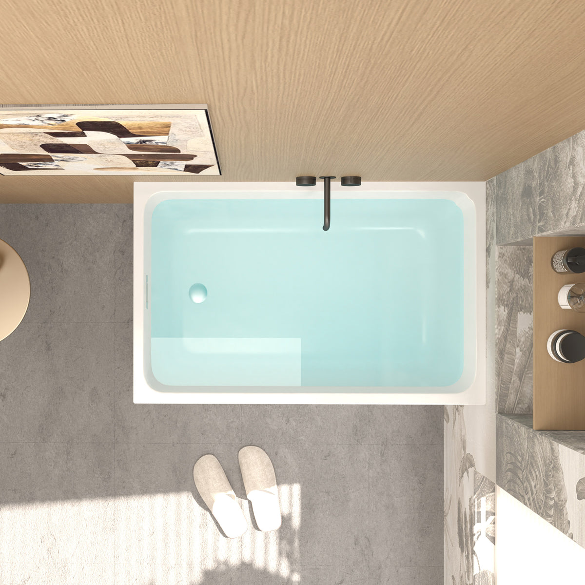 43" Acrylic Freestanding Bathtub ,Spacious rectangle Shape, Gloss White Finish, Chrome Overflow & Pop-Up Drain