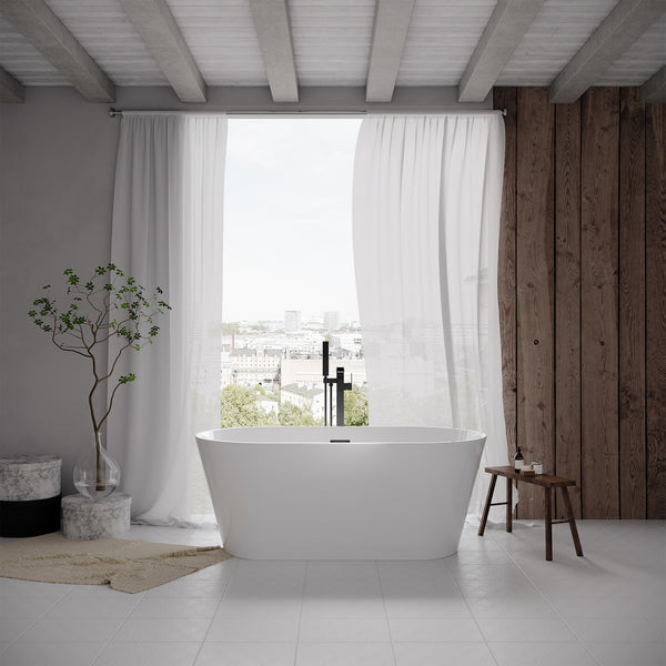 59" Oval Acrylic Soaking Bathtub with Overflow