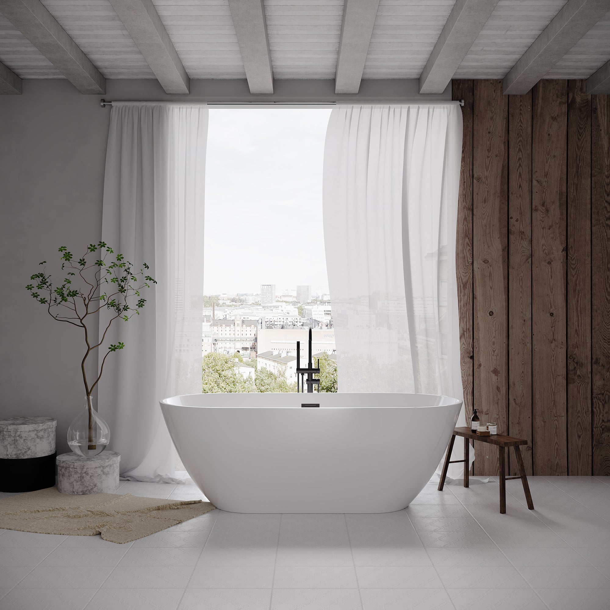55" Oval Acrylic Freestanding Soaking Bathtub (A02)