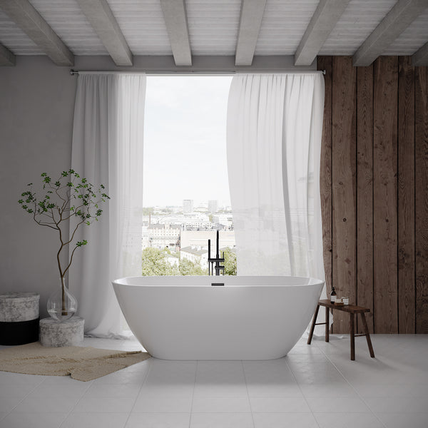55" Oval Acrylic Freestanding Soaking Bathtub with Overflow RX-A02-55
