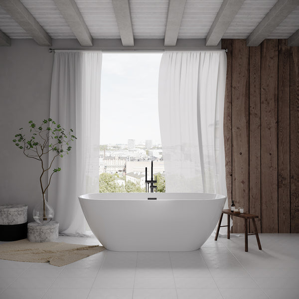 55" Oval Acrylic Soaking Bathtub with Overflow