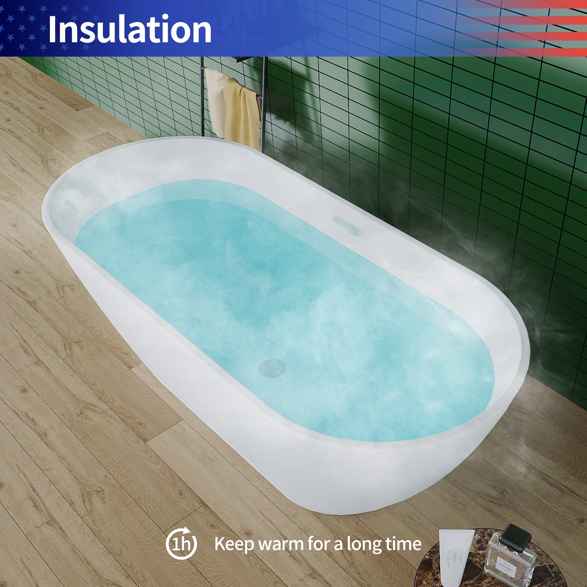 Baignoire autoportante ovale en acrylique de 59 po avec trop-plein RX-A02-59